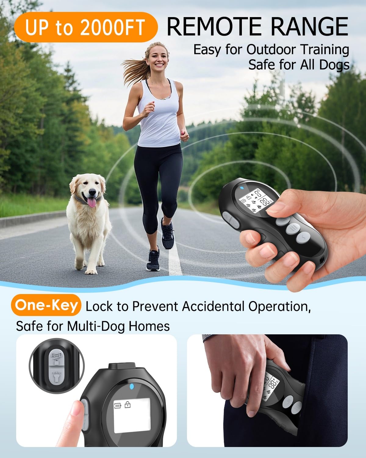 Dog Shock Collar with Remote Control for Dogs 10–120lbs, IPX7 Waterproof Dog Training Collar with Security Lock, 4 Safe Training Modes, Rechargeable Long Battery Life for Small Medium Large Dogs Bk - 4