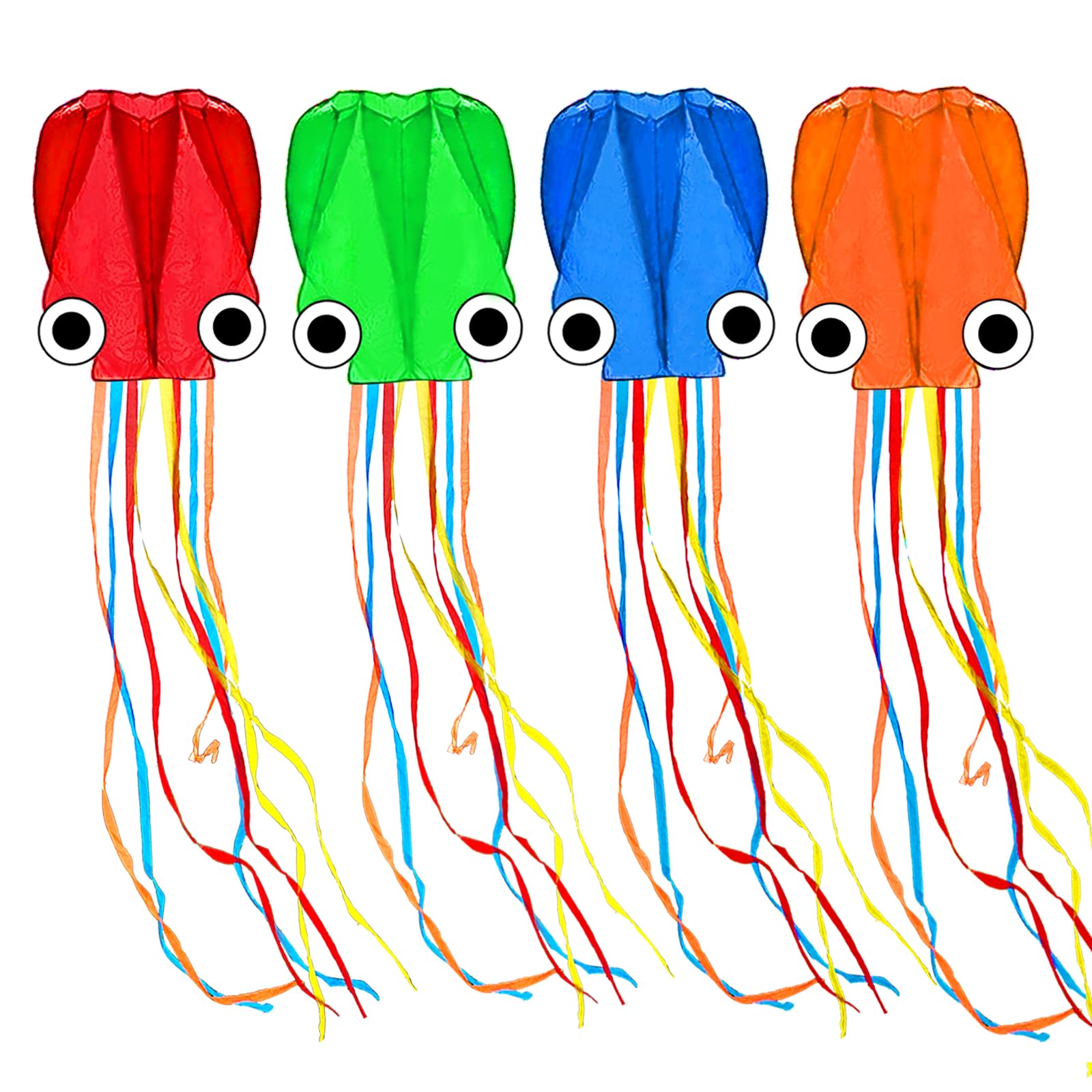 Kaiciuss 4 Pack Octopus Kites for Kids & Adults Easy to Fly, 24”x 158” Large Soft Kite Kit for Boys and Girls, Single Line 3D Beach Set for Teens, it Comes with 4 x 300FT Kite Handles