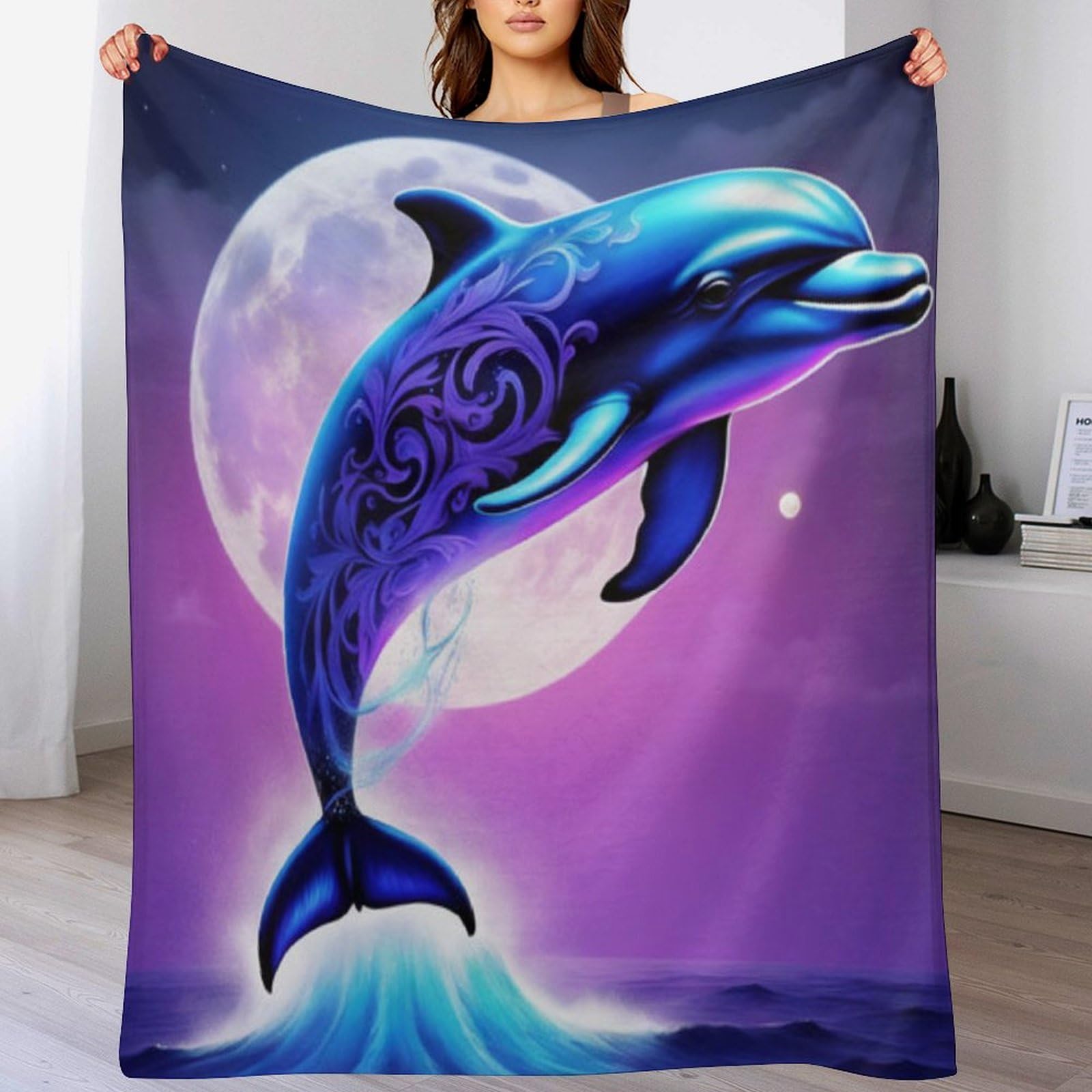 Manta de delfín para tardes de sofá y series, colcha ligera para el salón de 130x180 cm