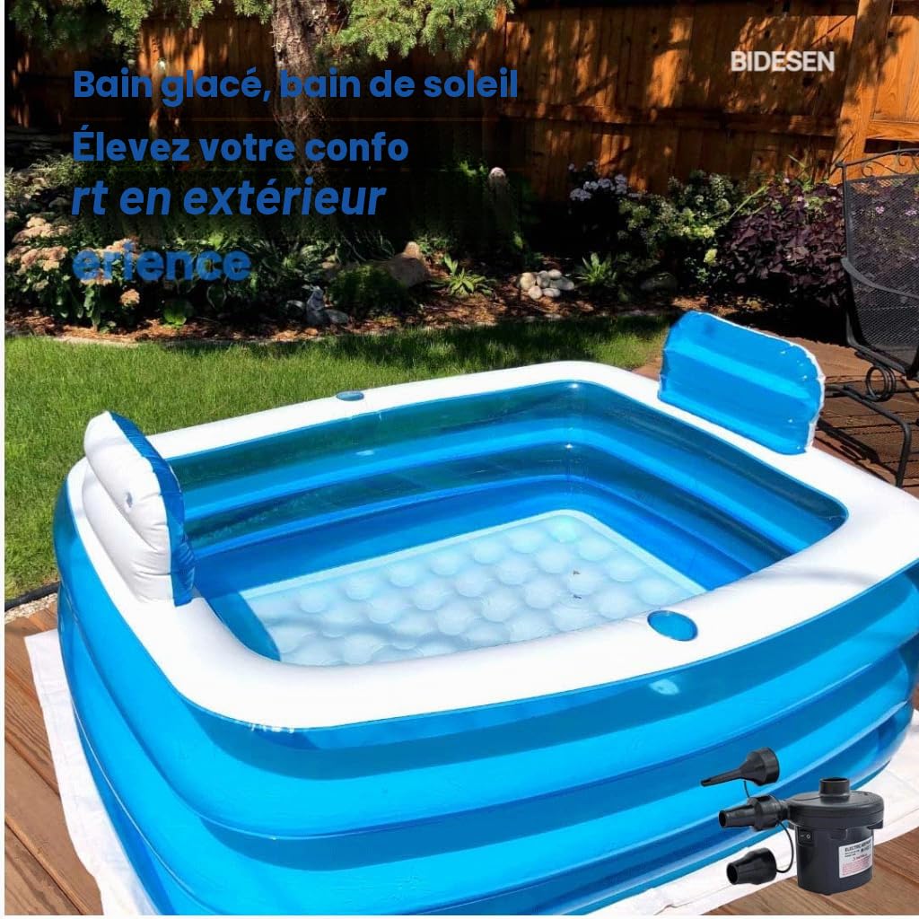 Double Baignoire Portable pour Adulte, Grande Pliante épaisse sur Pied, Spa Pliable, Chaud/Glacée - Bleu