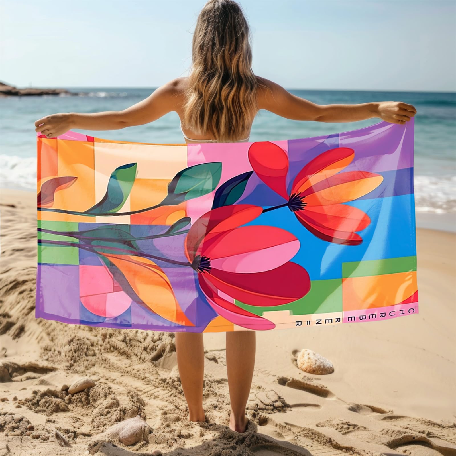 Genérico Toalla Playa 180X100 Flor Roja Azul Grande Toallas de Piscina Grandes Anti Arena Secado Rápido Gimnasio Hombre Mujer Lavable A Máquina Regalo