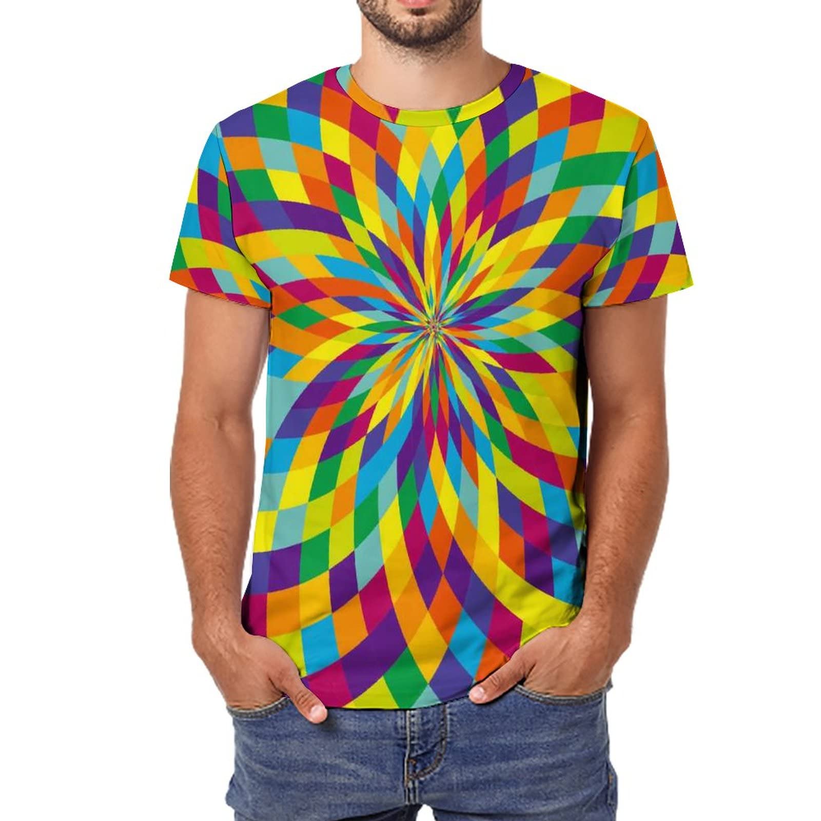 Amazon.co.jp: カラフルな渦巻き メンズ Tシャツ 半袖 3Dプリント 創意 