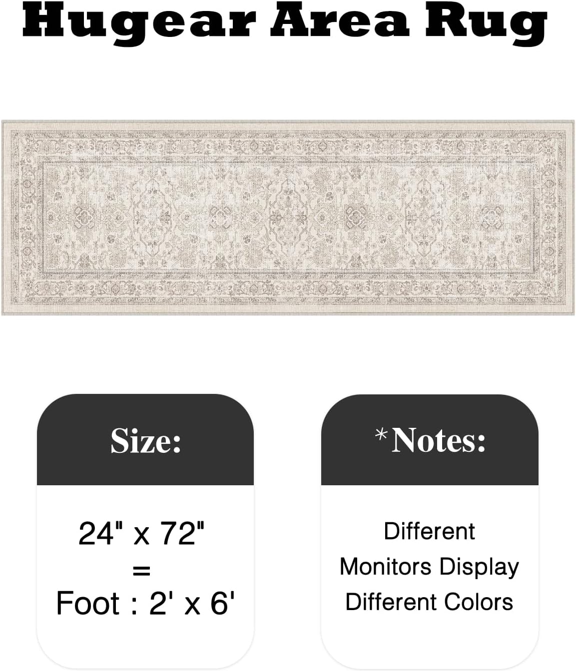 HUGEAR 2x6 Runner Rug Hallway Retro Beige Machine Washable Vintage Floral Low Pile Carpet Vacuumable Distressed Long Throw Rug Bedroom Office Bathroom Kitchen Laundry Non Slip Soft Lightweight