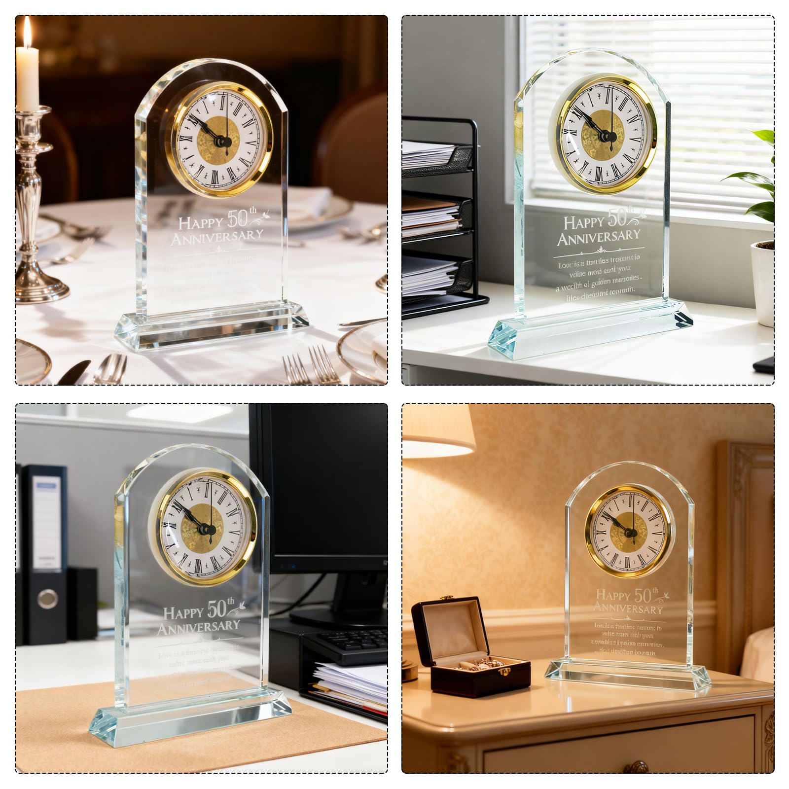 Regalo 50 Anni Matrimonio, Regalo di Anniversario con Orologio al Quarzo Regali per Nozze d'Oro Decorazione con Orologio da Scrivania Dorato Regali per i 50 Anni di Matrimonio per Nonni e Genitori