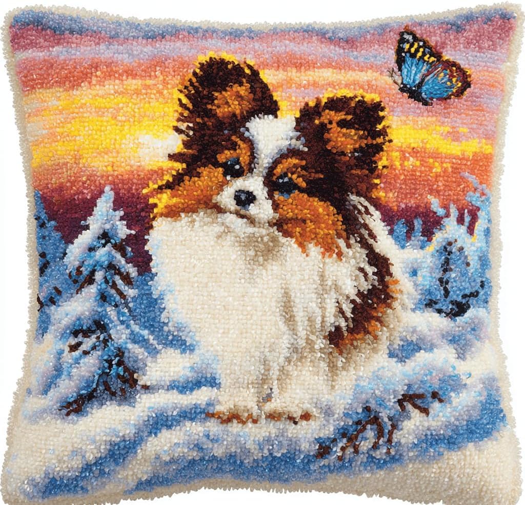 ZUHK 3D Pillow Cushion Cover DIY Kit | Latch Hook Embroidery Set | Cross Stitch Tool Included | 43x43cm fit for DIY Home Accessories (Dog)
