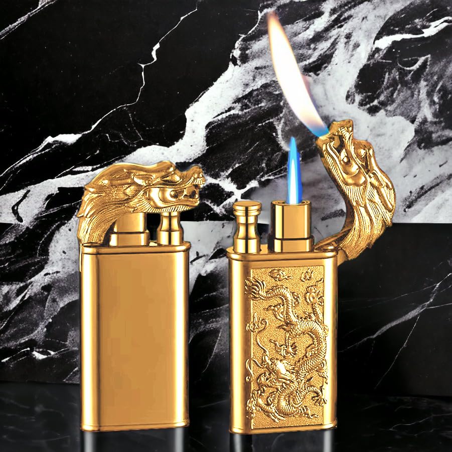 Encendedor Doble Llama Dragón a Butano, Oro miniatura 5