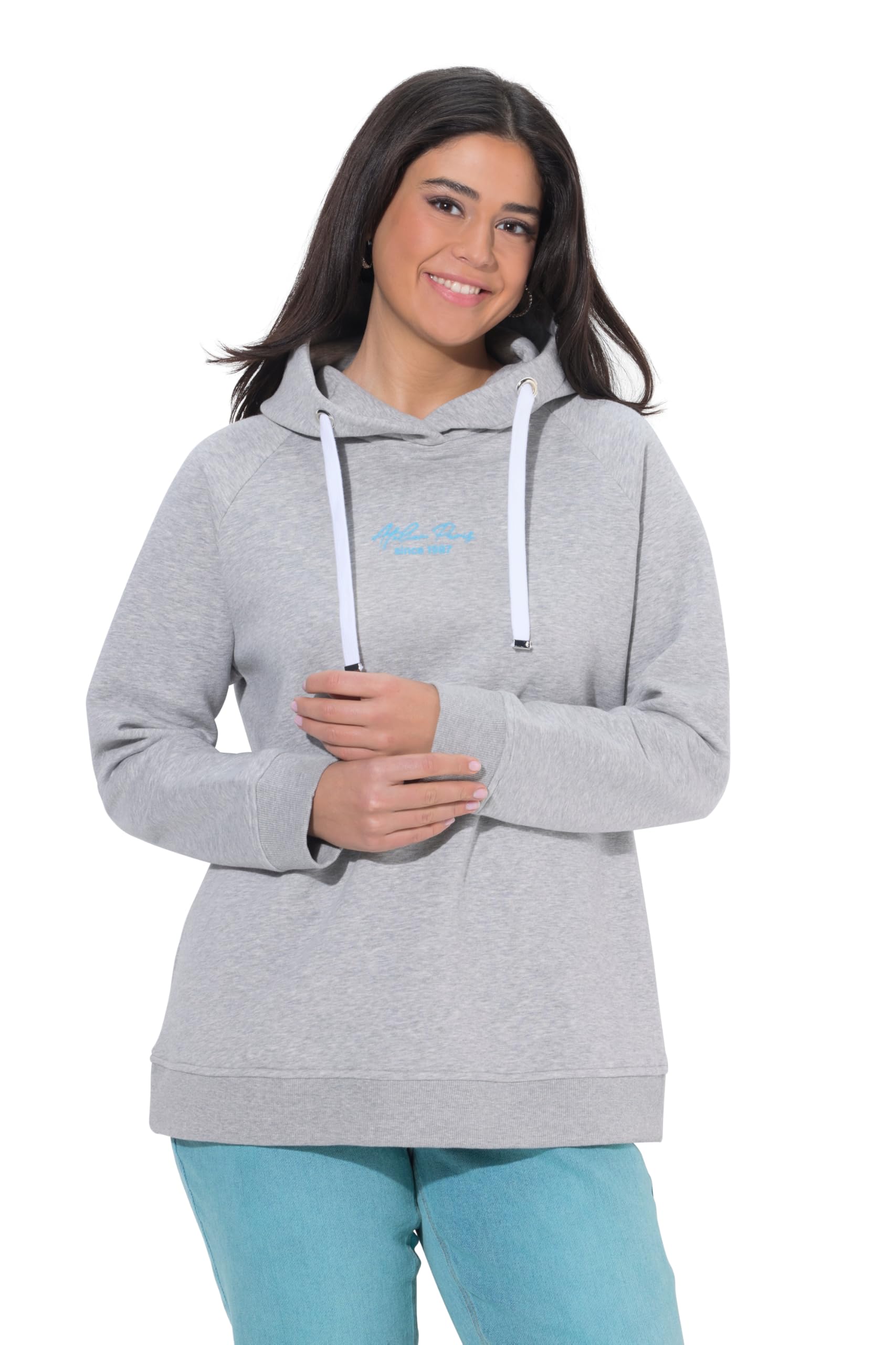 Ulla Popken Damen große Größen Übergrößen Plus Size Hoodie, Schriftmotiv, Kapuze, Langarm 849518