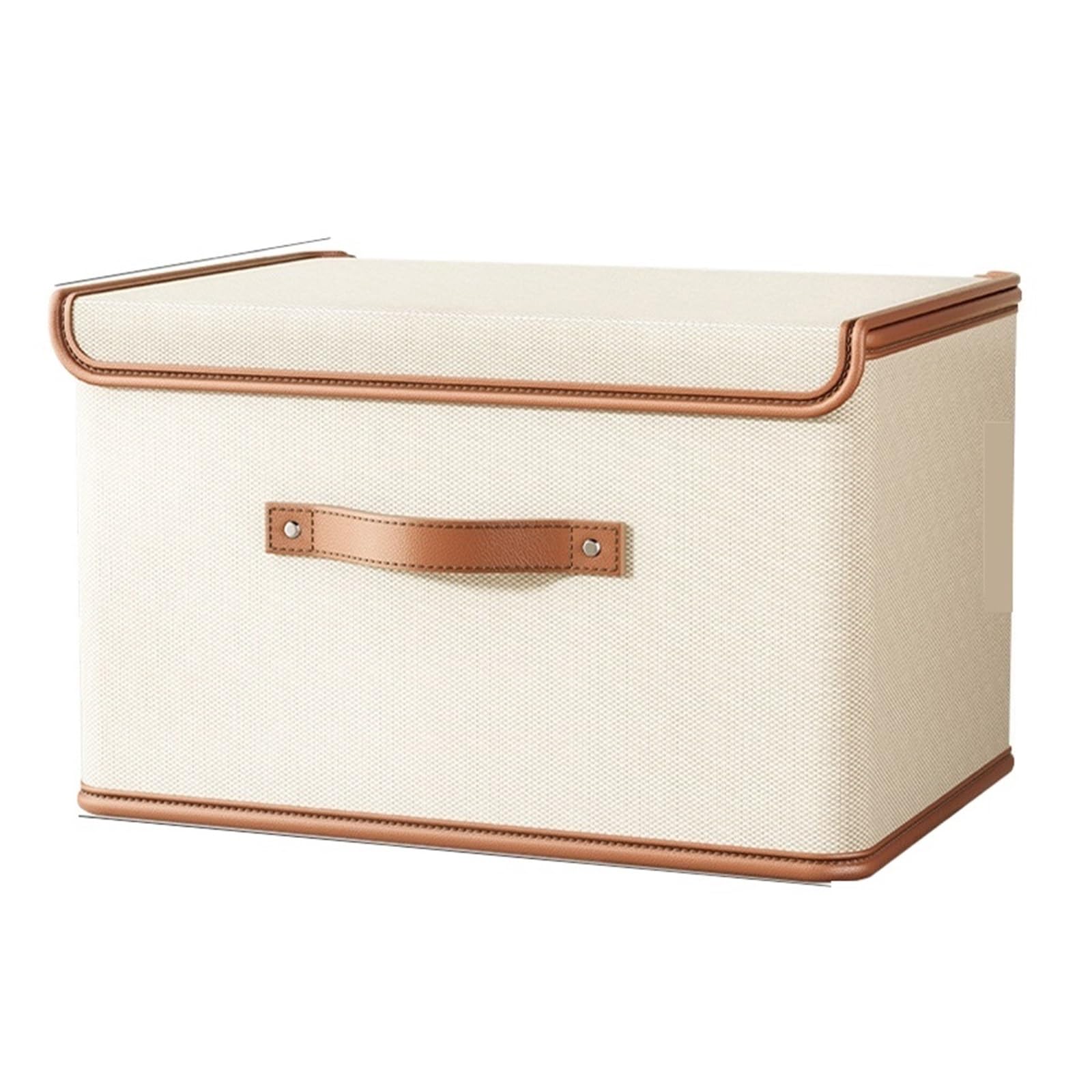 scatola di stoccaggio pieghevole Grande contenitore portaoggetti con coperchio integrato in tessuto Oxford, cestino for la camera da letto in tessuto(Rice white 37x27x26)