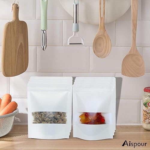 Miniatura 7 de Bolsas de papel kraft blancas con ventana, 100 piezas de 5.5 x 7.8 pulgadas, bolsas de papel kraft para embalaje, bolsas sellables para embalaje,