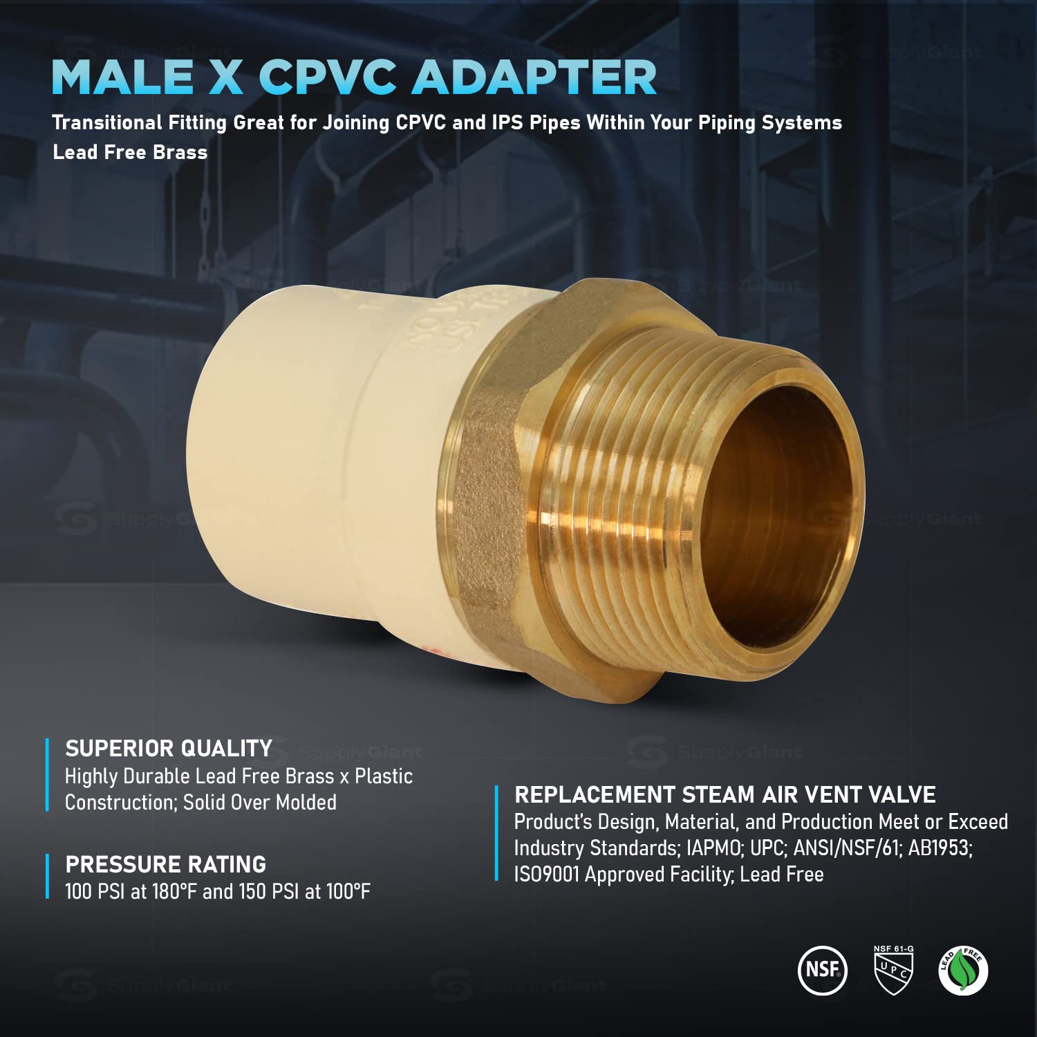 Everflow suministros plomo conector adaptador con un latón macho y un el CPVC conectar