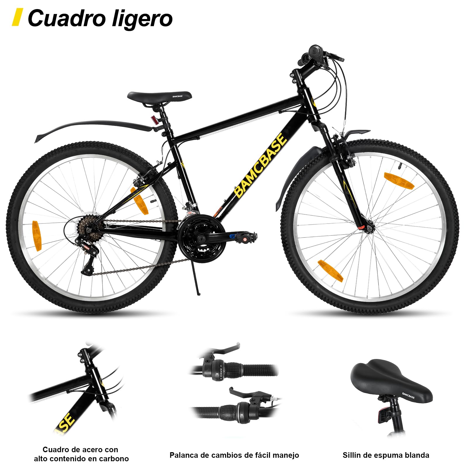 Hiland Bicicleta de Montaña 26/27,5/29 Pulgadas, 18 Velocidades para Mujeres y Hombres, Bici Adulto, Bicicleta de Montaña Frenos en V, MTB con Cuadro de Acero de Alto Carbono, Negro/Azul/Gris