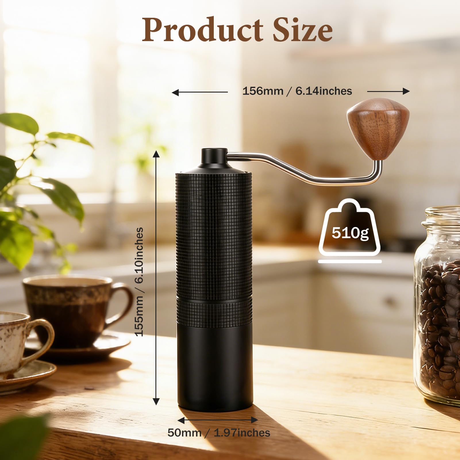 Macinacaffè manuale leggero, capacità 20 g, manuale con precisione in acciaio inox, macinacaffè italiano con manico in legno per moca, French Press, Drip con