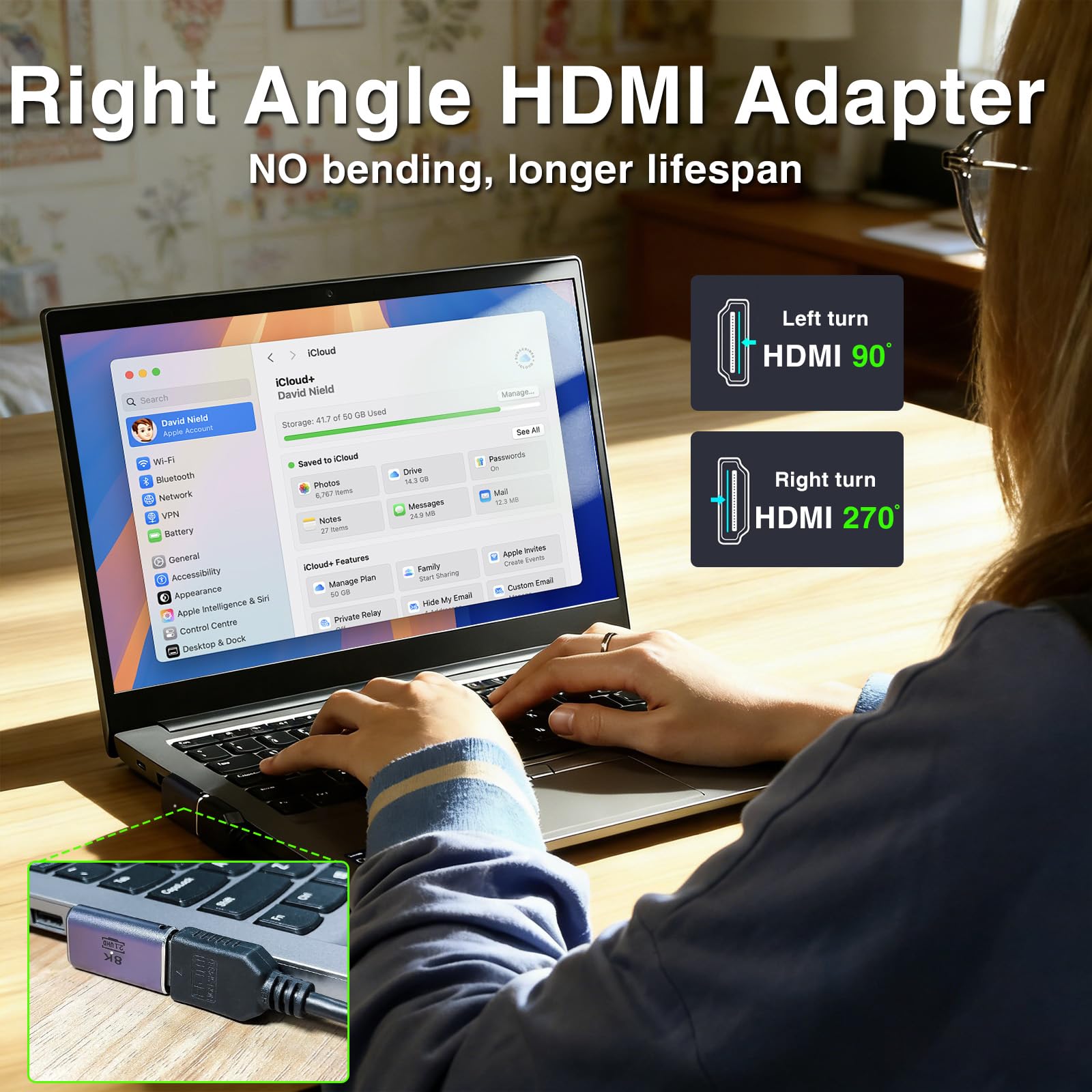 Duttek 8K 90 degrés HDMI coudé Adaptateur,48Gbps Adaptateur HDMI à Angle Gauche et Droit mâle vers Femelle d'extension UHD 2.1 avec 8K@60Hz,pour téléviseurs HDT,PC,Ordinateur Portable (2 emballages)