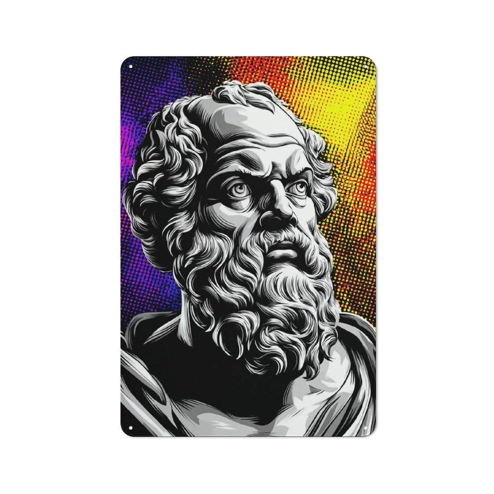 Junmoney Philosopher's Wisdom Ancient Thinker's Insig Vintage Tin Sign 30X20cm With Htful Gaze For Studio Or Craft Room, A Winter Wall Decor Update For Creative-Space Collectors