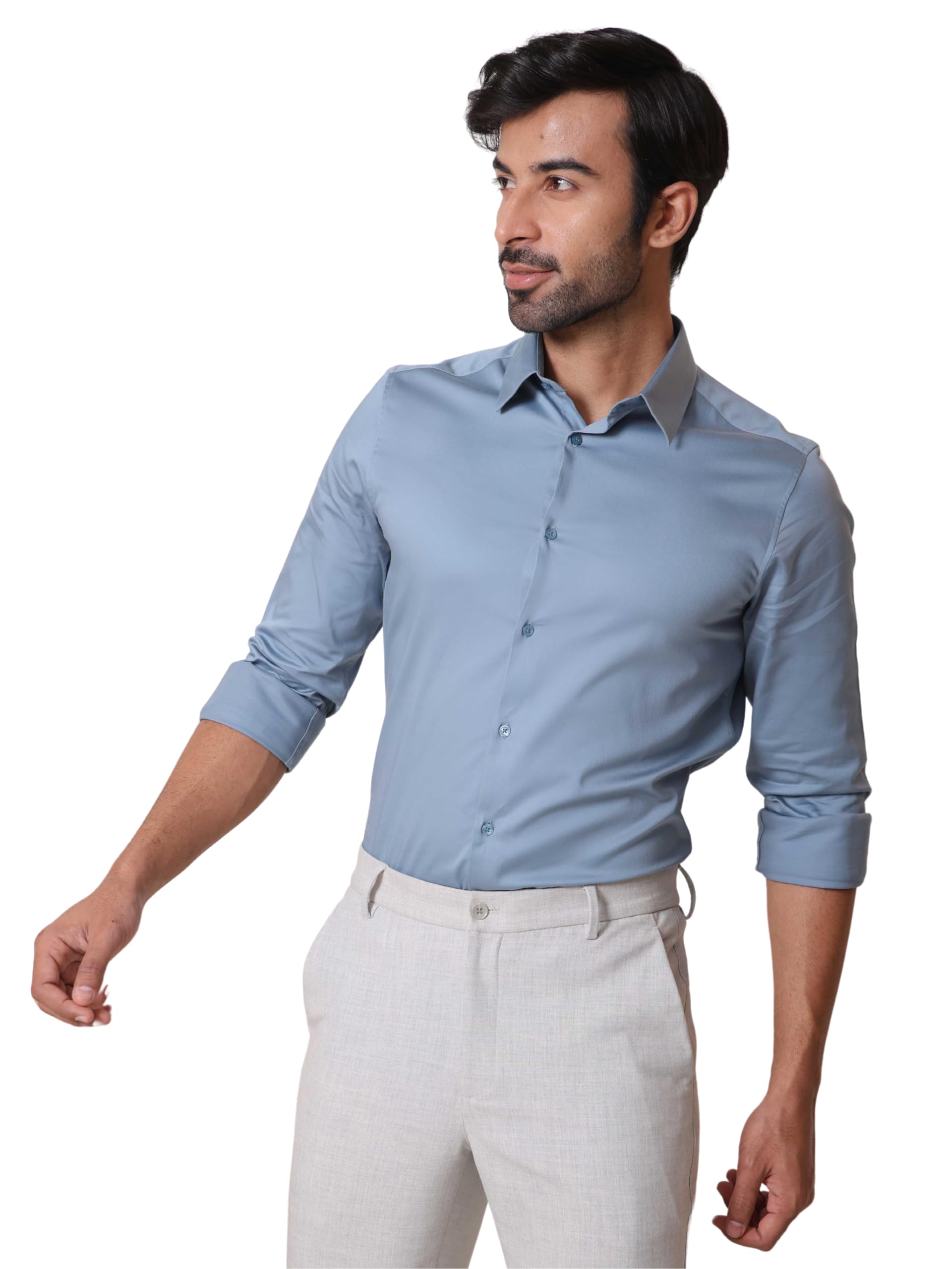 SUBTRACTMen's Slim Fit Solid Spread Collar Cotton Satin Evening Shirt | Stylish Men's Wear Shirt for Office or Party