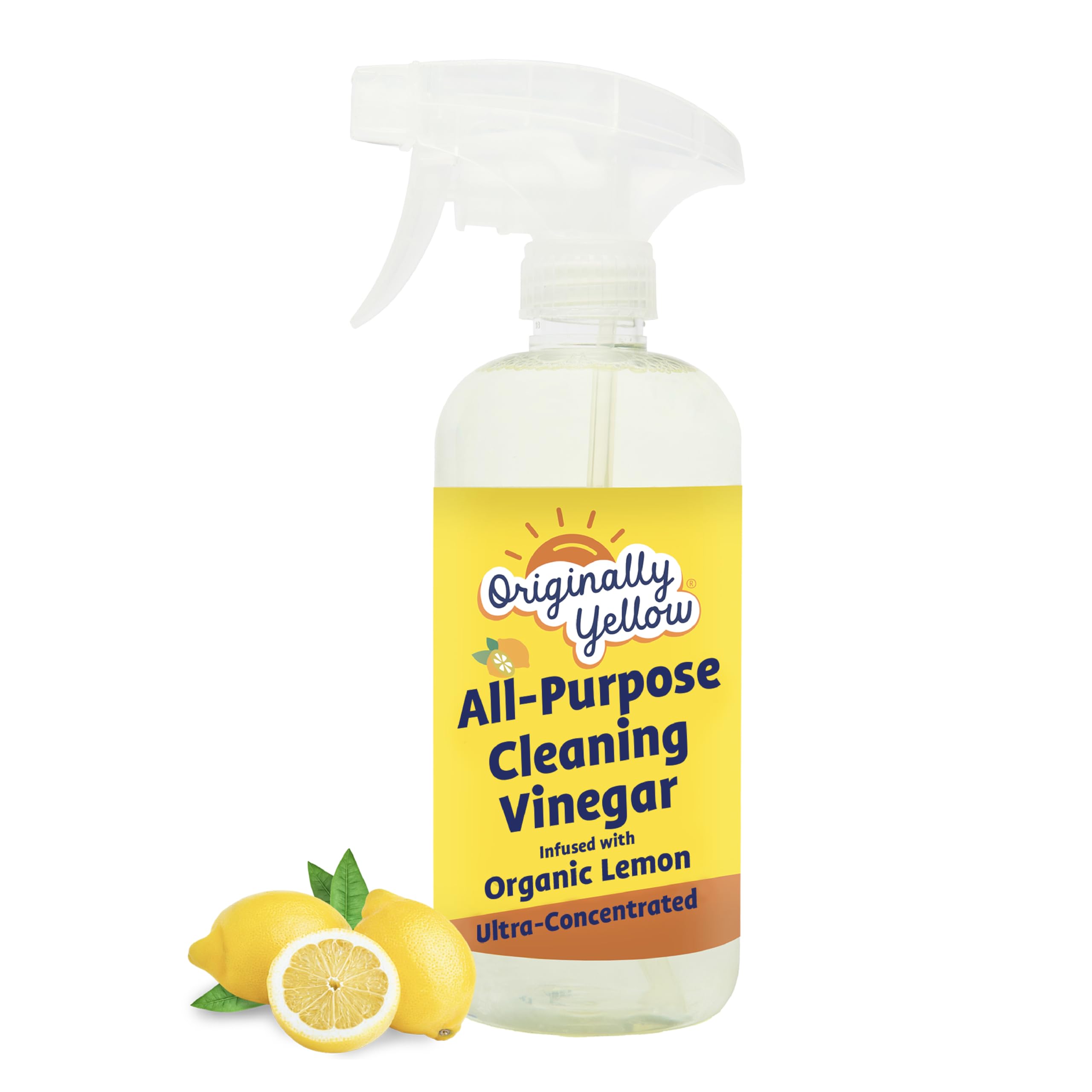 Originally Yellow All-Purpose Distilled Vinegar Spray Living Room, Bathroom, & Kitchen Cleaner Spray | Infused with Organic Lemon | Plant-Based All Purpose Cleaner, 470 mL (1-Pack)