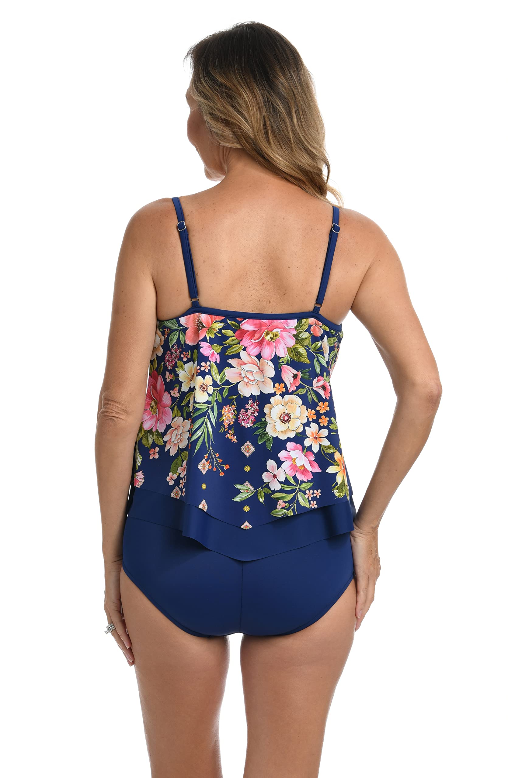 Maxine of Hollywood Swimwear Colorburst Multi Flutter Hem Plus Size Tankini Top MW5EE07
