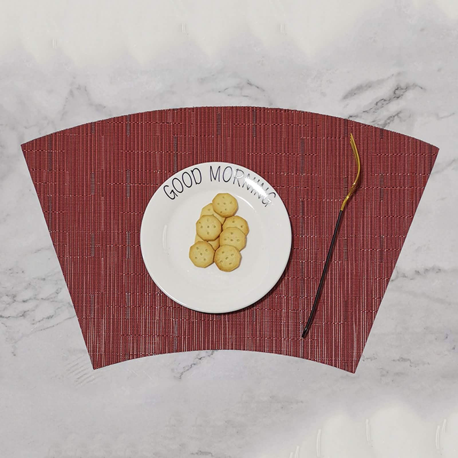 Mantel Individual 6 Unidades, 29 x 43 CM Juego de Manteles Individuales para Comedor 70% Vinilo+30% Poliéster Vino Tinto, Color Sólido con Abanico