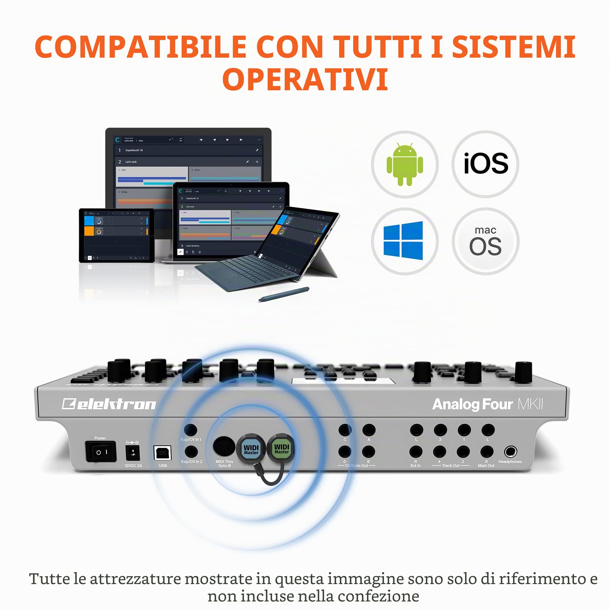 CME WIDI Master - Adattatore wireless MIDI Bluetooth - Latenza ultra bassa, MIDI Split Merge - Sintetizzatore per pianoforte digitale, macOS, iOS, Android, Win