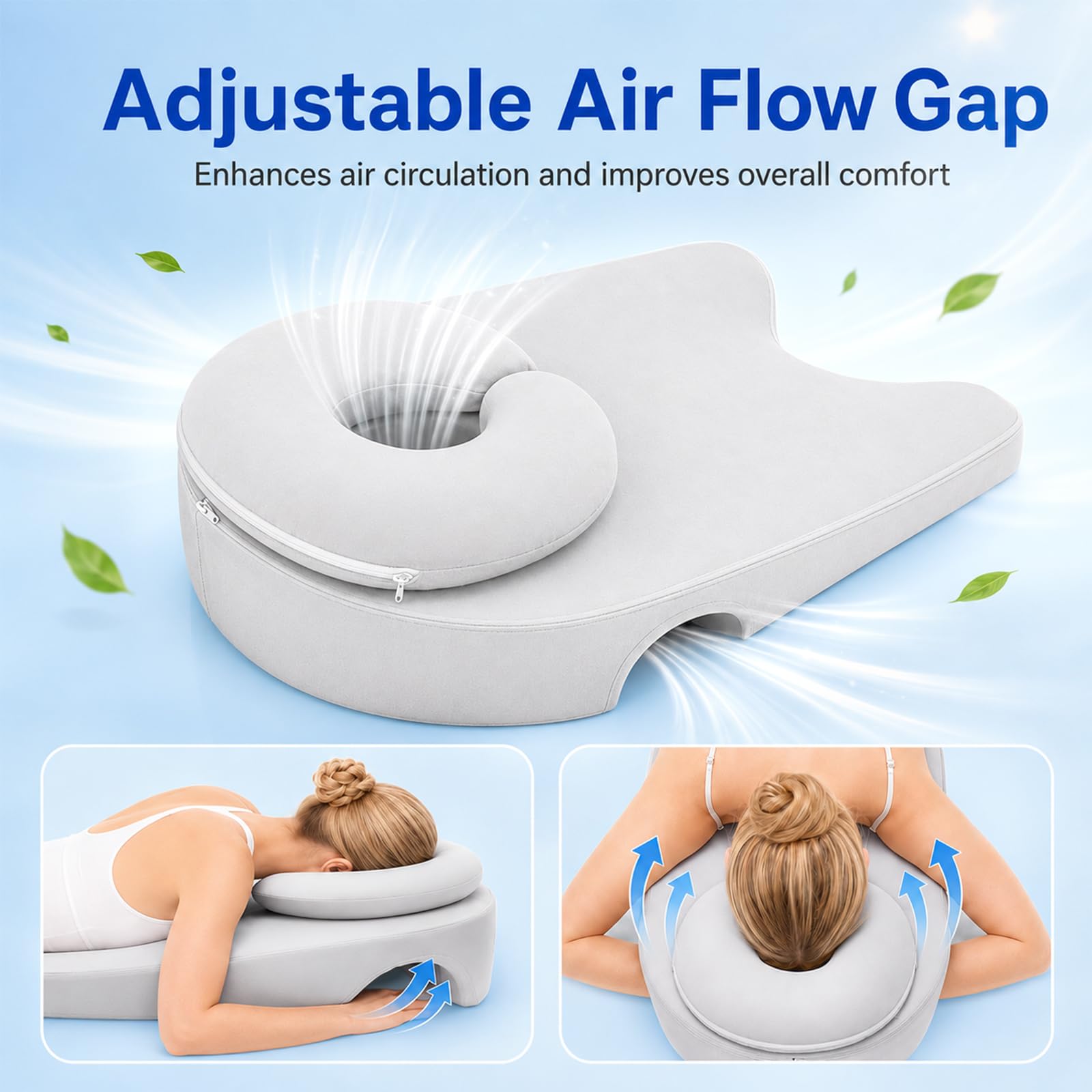 Gesichtskissen 2-in-1 mit Armloch, herausnehmbares Bauchschläferkissen aus Memory Schaum, ergonomisches Massagekissen mit Gesichtsöffnung zum Liegen, Lesen & Entspannen – waschbarer Bezug