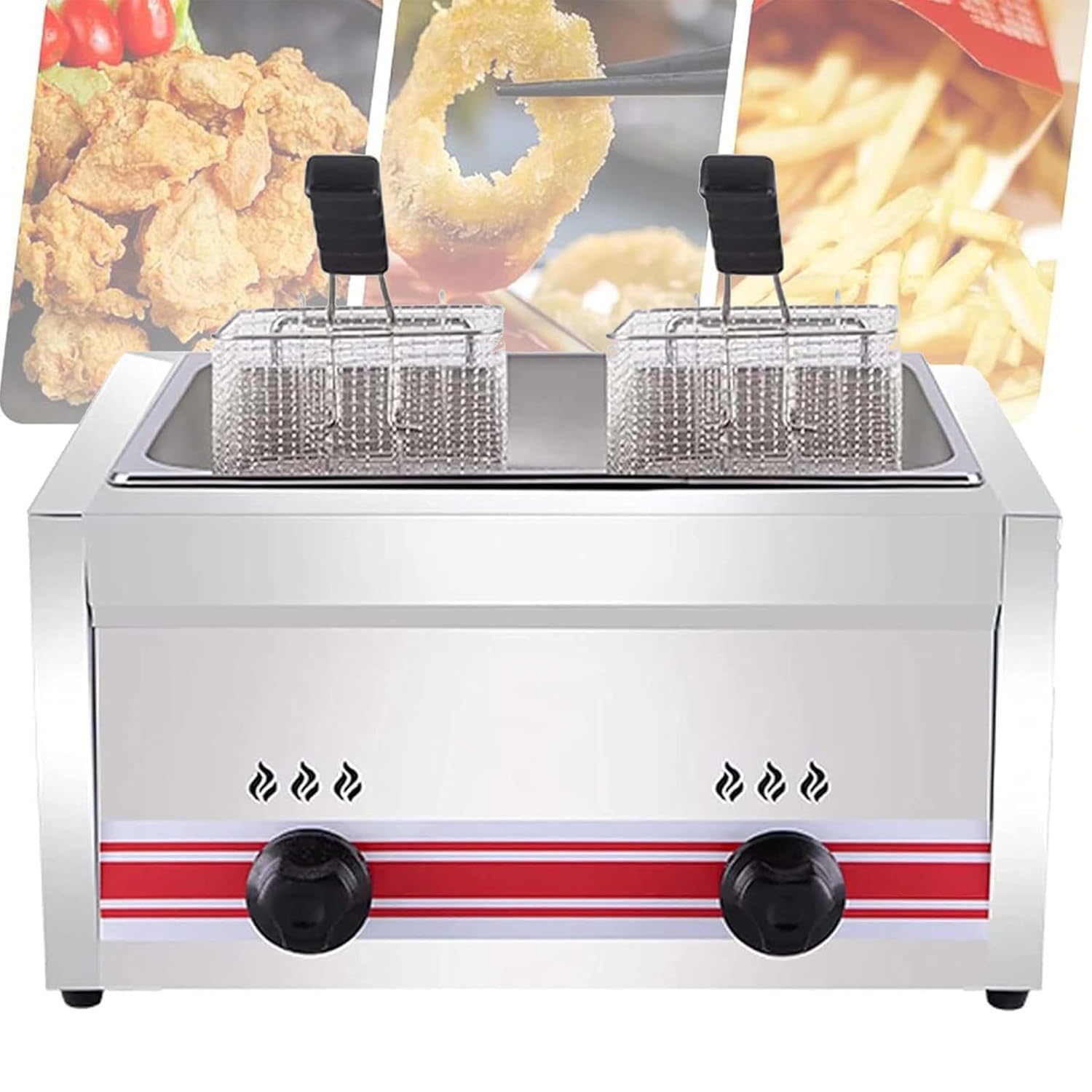 Friteuse à gaz GPL Professionnelle - Friteuse à gaz en Acier Inoxydable pour Frites de Poulet, friteuse à gaz Commerciale Multifonction pour Frites, Beignets, Poisson avec Panier e