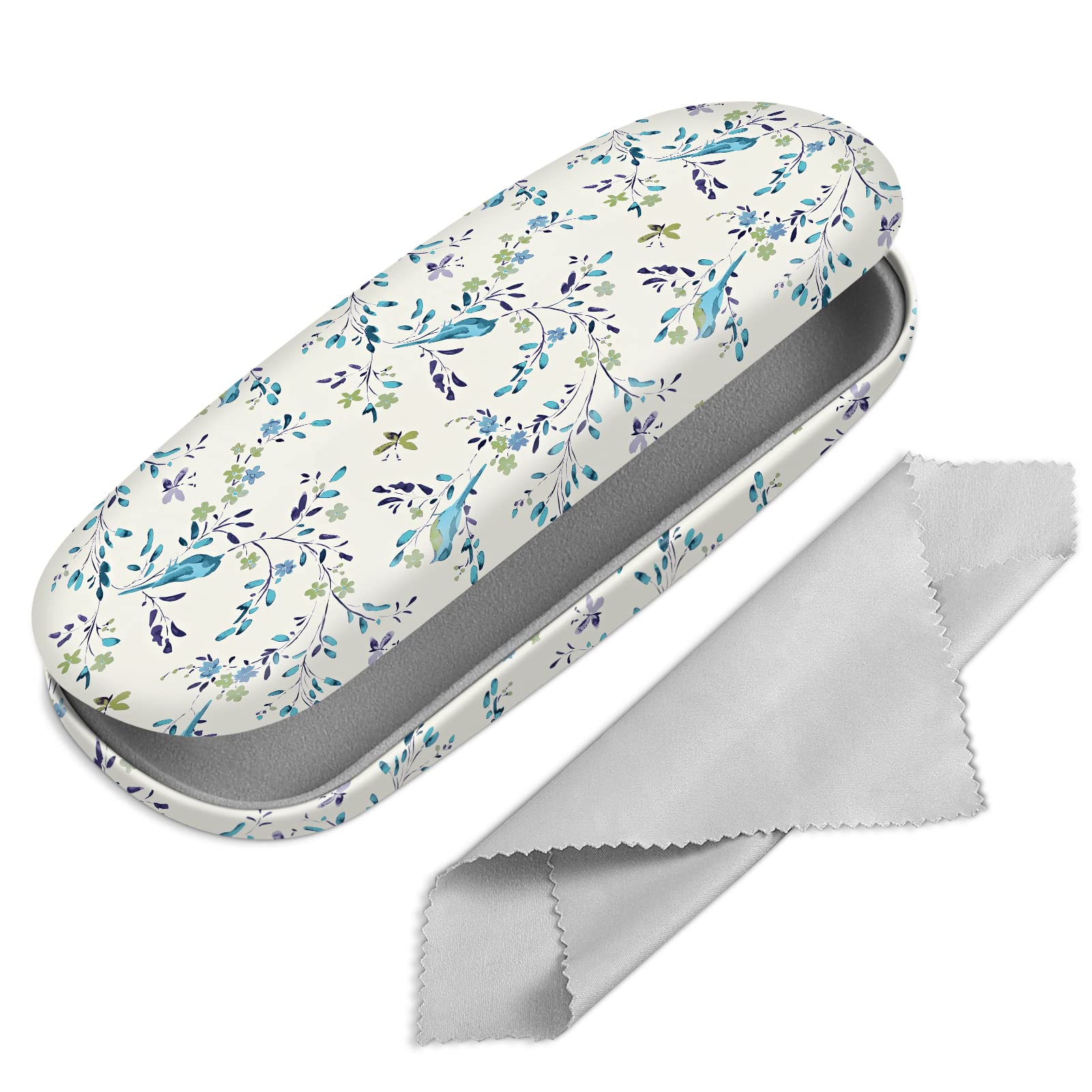 Fintie Hard Shell Eyeglasses Case, Portable Protective Glasses Cover Eyeglass Holder Box with Cleaning Cloth for Men Women, Blue Robins, S