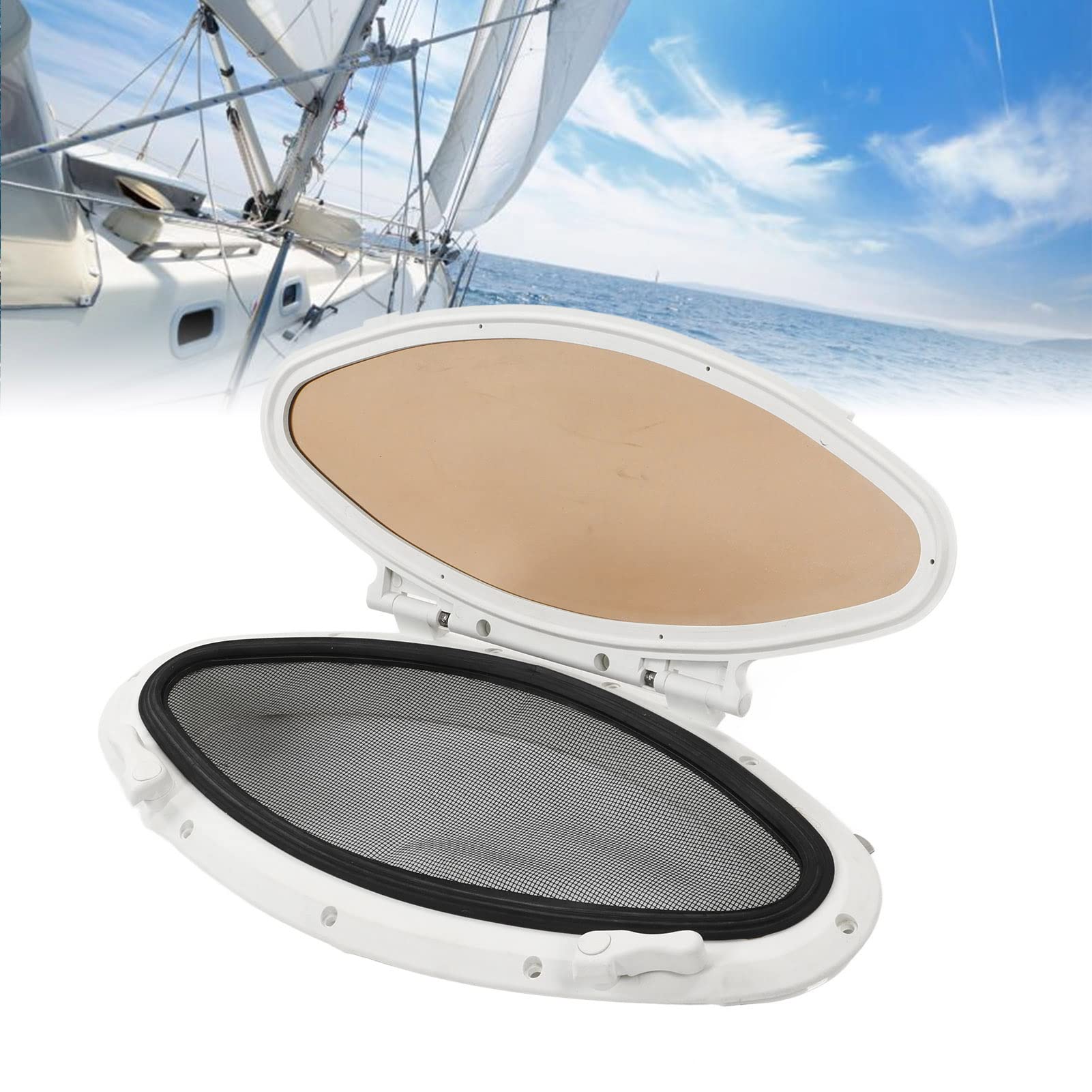 RiToEasysports Oblò Ovale per Barca in Acciaio Inox con Apertura Ovale in Vetro Temperato 470x210mm Apertura Verso l'Interno Impermeabile con Zanzariera e Soggiorno da 0 a 180 Gradi per Yacht Nave RV