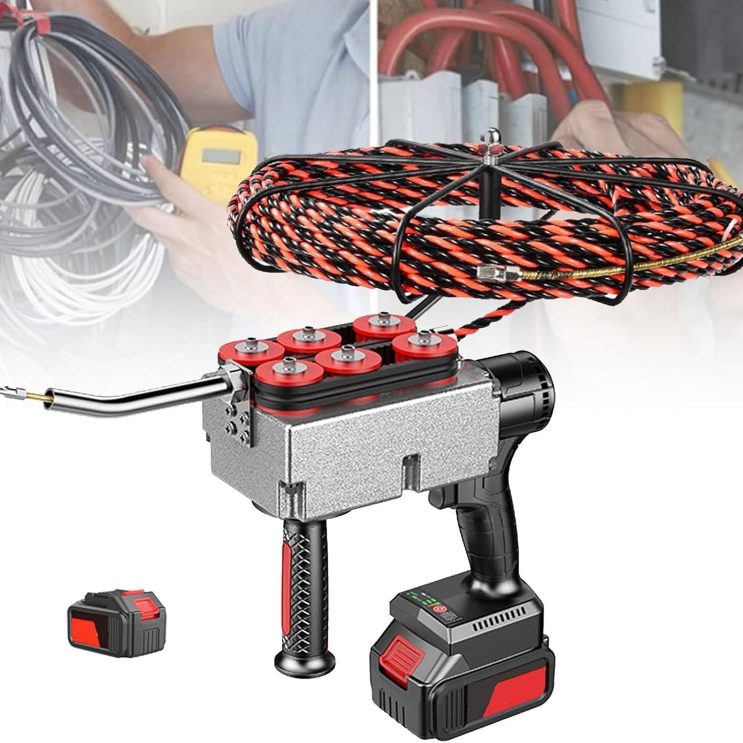 Pasacables automático portátil con batería de litio – Máquina de hilo para electricista con alta resistencia y uso versátil en obra y reformas(25000mah,30m-line)