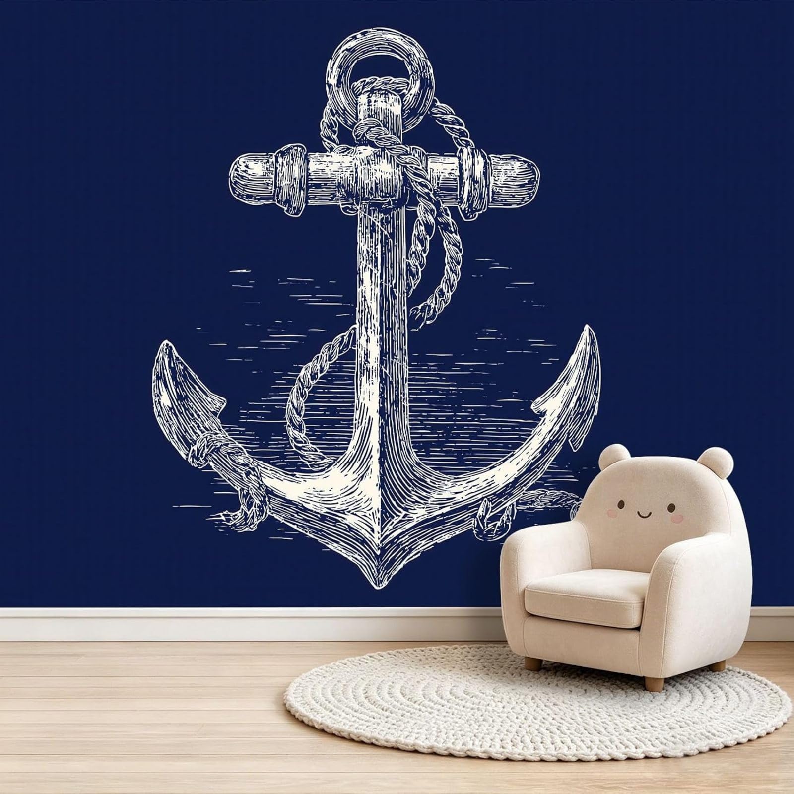 Kfjhgbdshhj 3D Mural Photo Mural-Wallpaper Living Room Minimalist Blue Boat Hook Xxl, Minimalist Maritime Wall Decoration For Bedroom Living Room Wall Decor, Navy Blue, 400Cm X 280Cm Poster - Wall Sti