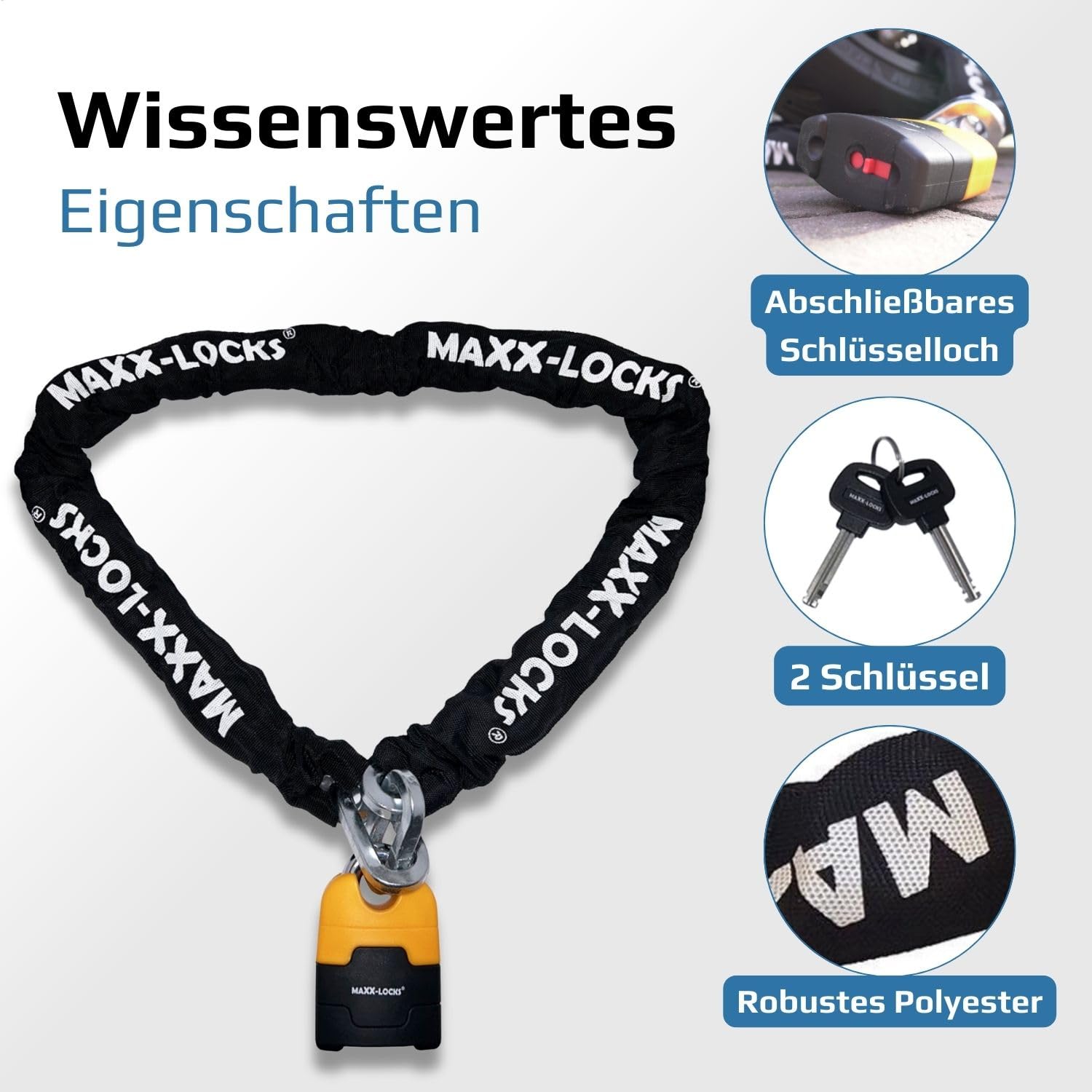 Ohura ART 4 Motorradschloss – Kettenschloss 12 mm Gehärtete Stahlglieder – Schloss Hohe Sicherheit mit ART-Zertifikat – Diebstahlschutz für Motorrad & Roller - 150 cm | Kettenschloss mit 12 mm dicken Schaltern - Art zugelassenes Schloss für Motorrad und R
