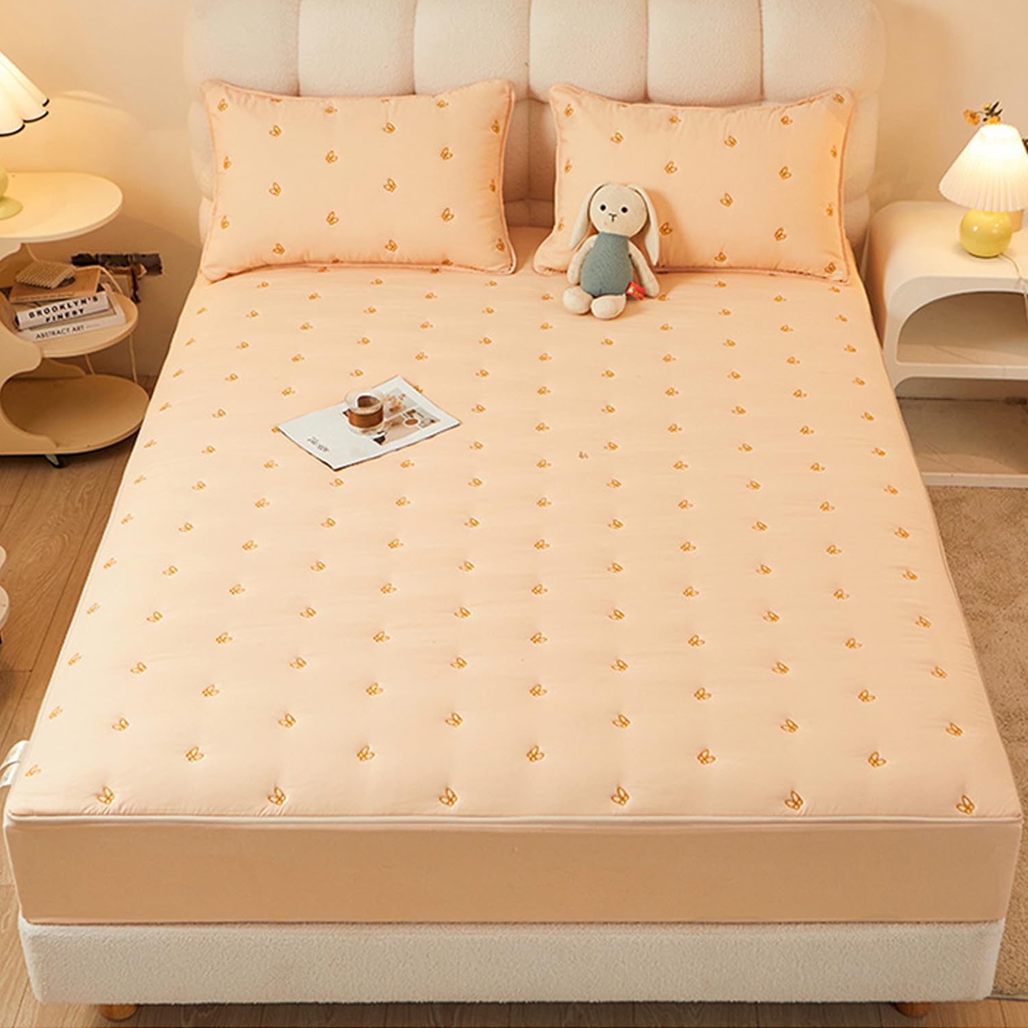 White,120 * 200+25cm,LDLCYCN Mattress Cover with Zip Bed Cover Double Bed Quilted Mattress Protector Breathable Anti-Dust Fitted Sheet Mattress Topper 360°Total Mattress Encasement Wasahble