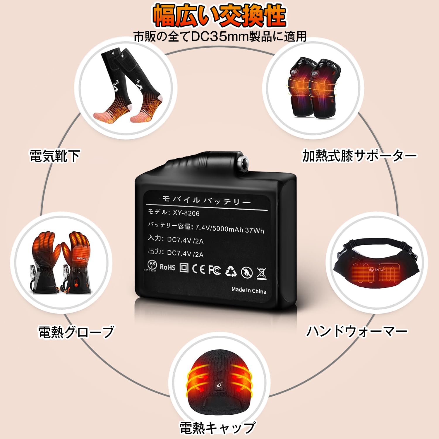 Amazon.co.jp: 電熱グローブ用 バッテリー 2個 7.4V /5000mAh DC出力