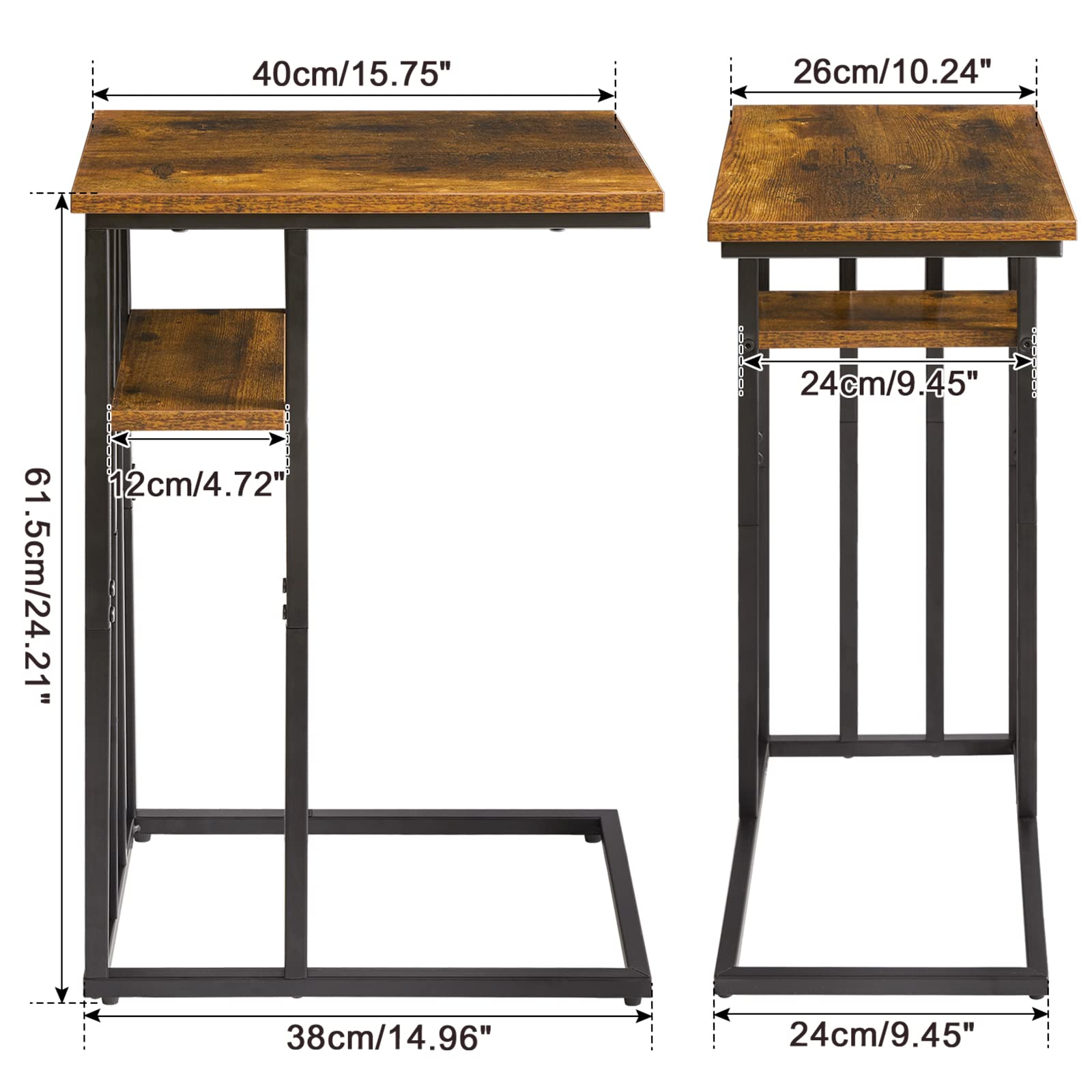 IBUYKE C Shaped End Table,Side Table for Sofa and Bed,Set of 2,Beside Desk for Living Room, Rustic Brown UTMJ406H-2