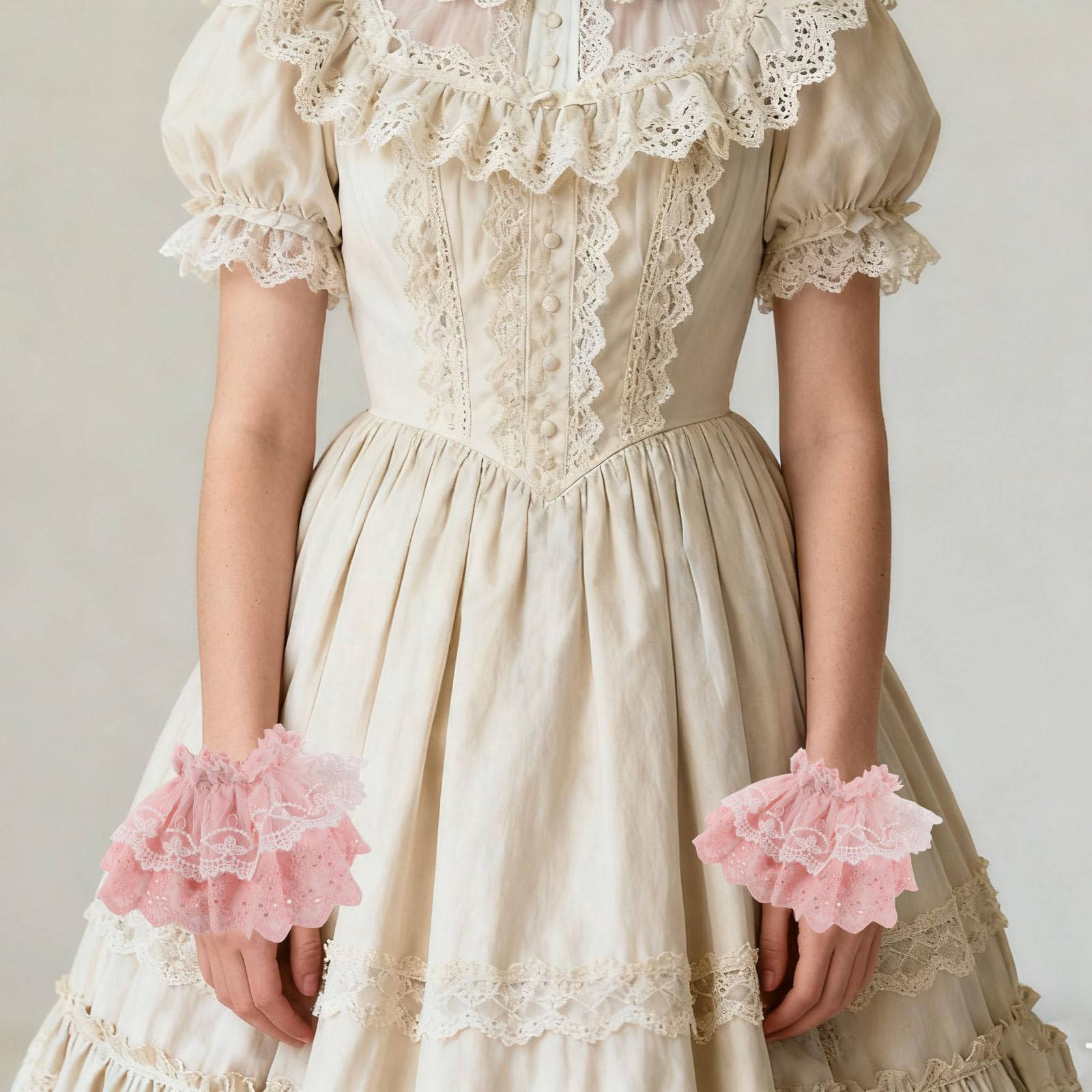 Générique Poignets en Dentelle Lolita Rose pour Femme, Accessoires de Mode Polyvalents en Polyester, Manchons Élégants pour Robe, pour Robe ou Accessoire de Mariage