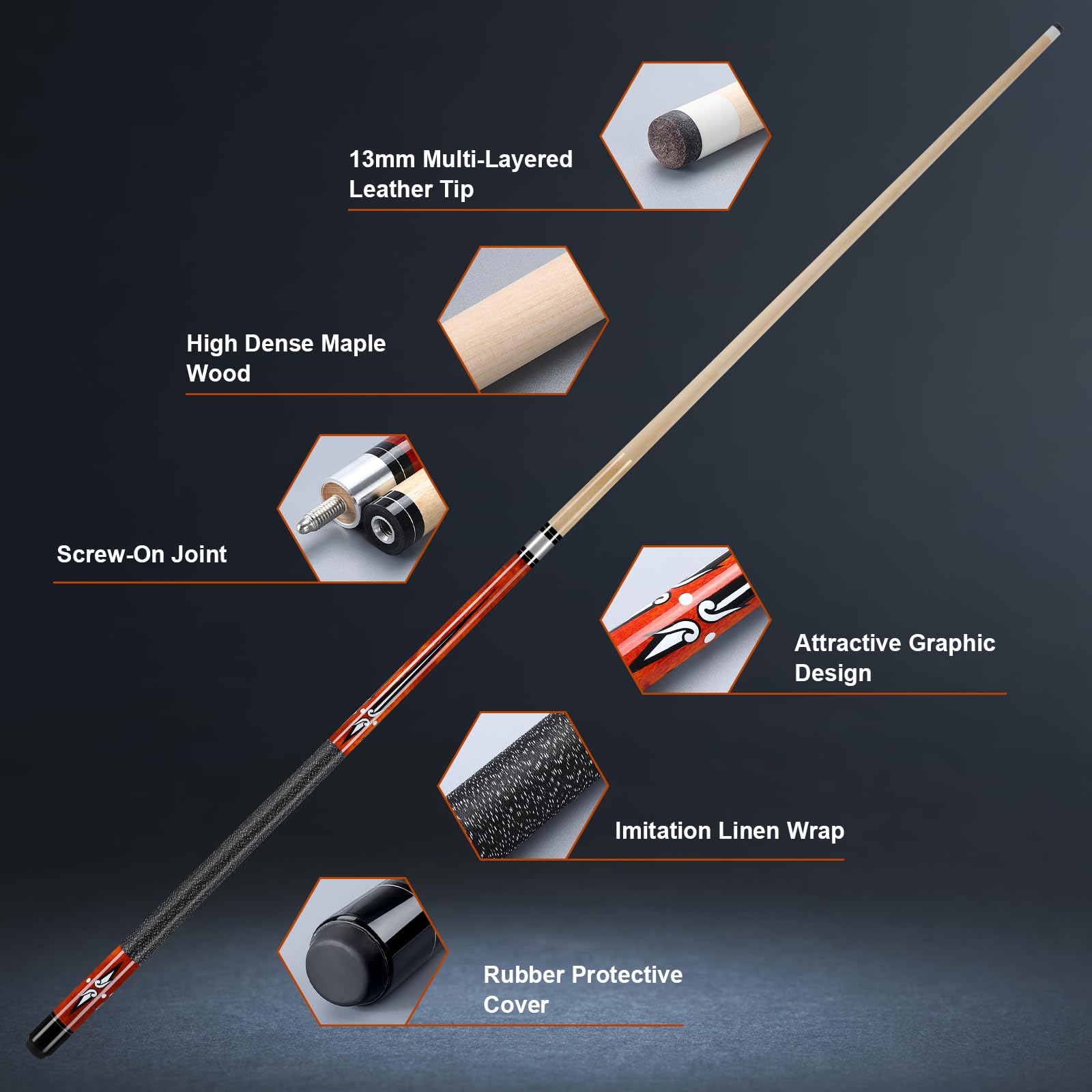 Billard Queue, 58 Zoll Maple Pool Queue Stick 13mm Spitzen für Professionelle Billardspieler, 18 19 20 21oz Billiard Queue für Bar House Pool Tischsport
