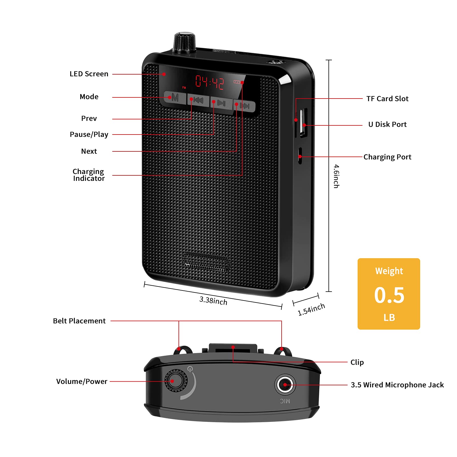 Amplificador de voz, mini micrófono portátil profesional  amplificador altavoz recargable con cable micrófono, auriculares personales para profesores, aula, reuniones al aire libre, guías 6