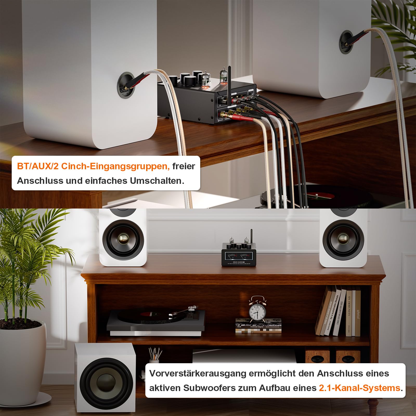 Douk Audio T6 PRO Bluetooth Röhrenverstärker: 300W x2 TPA3255 2-Kanal Stereo Verstärker – Dual-VU-Meter & Super Bass – für Heimkino- und HiFi-Systeme (Schwarz)