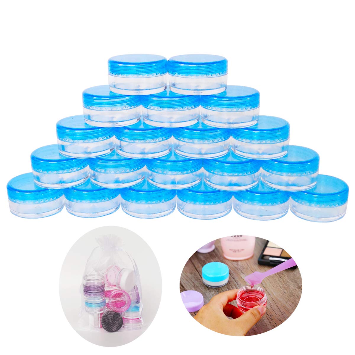 Wopanxye 20pcs 5ml BPA Free Small Jars, 5 Gram Cosmetic Sample Empty Plastic Container Pot with Blue Screw Cap Lid