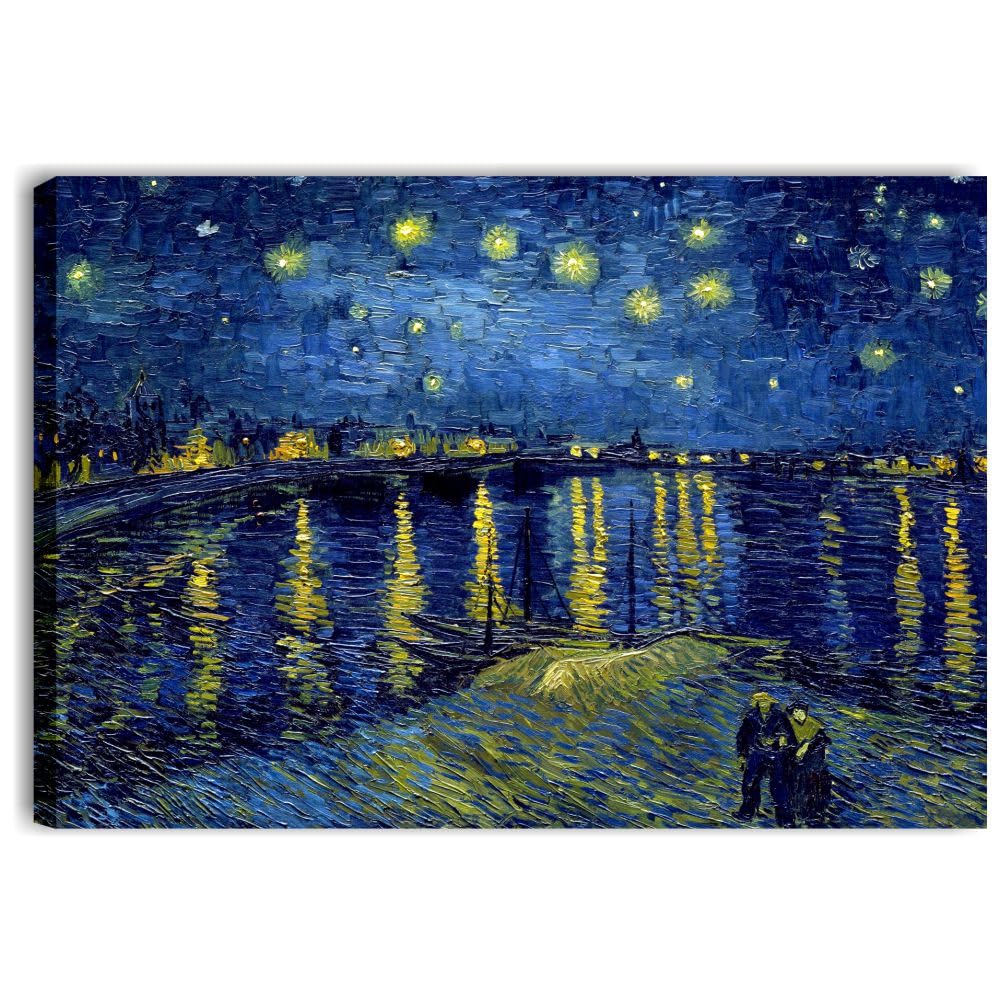 Quadri L&C ITALIA Quadro Notte Stellata sul Rodano Van Gogh 70 x 50 Stampa su Tela Canvas da Parete per Soggiorno Camera da Letto Salotto Cucina Ufficio