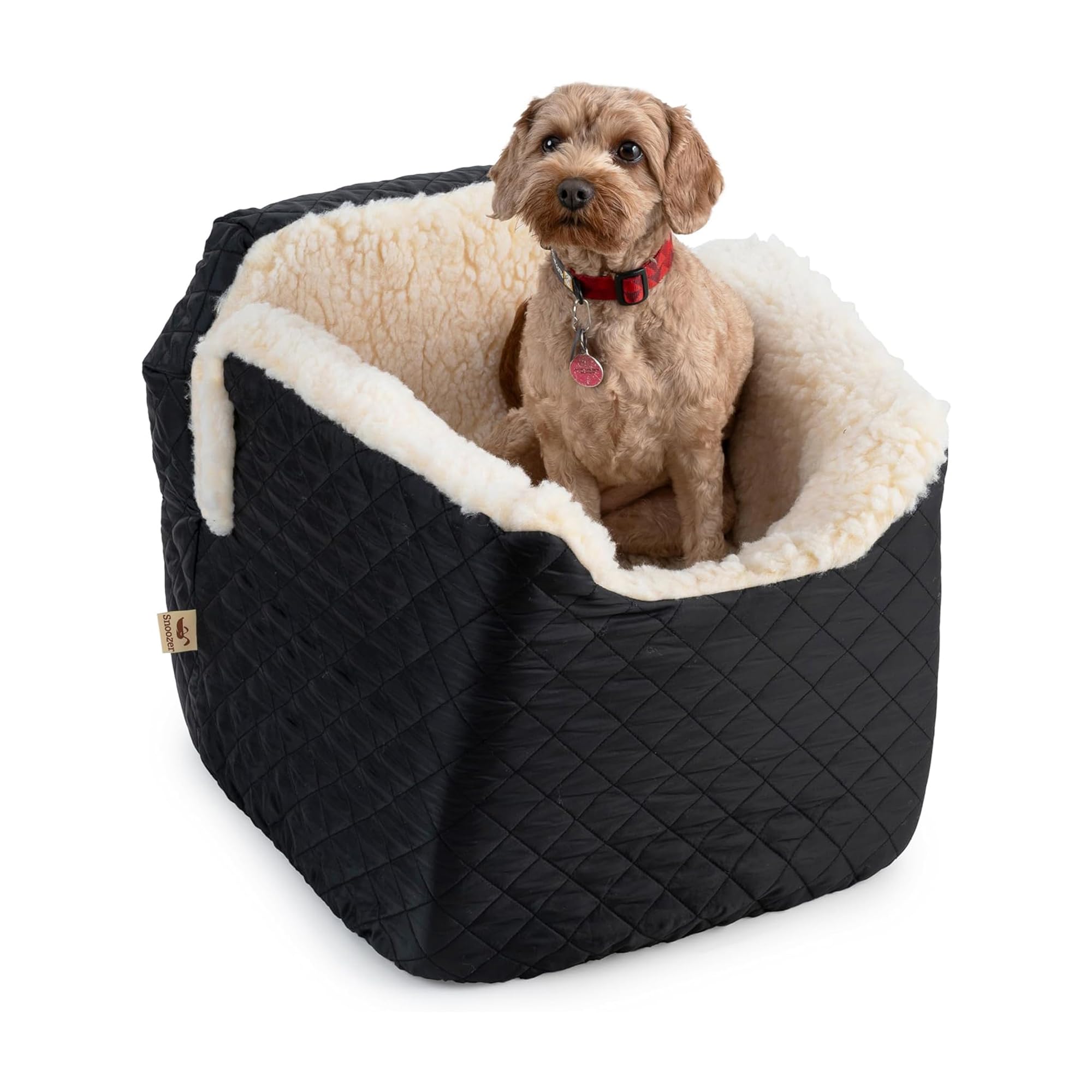 Snoozer Lookout I Car Seat - Dog Car Seats for Small Dogs, Puppy Booster Bed for Small Sized Pets up to 18 Lbs, Elevated, Washable - Size S, Black Quilted