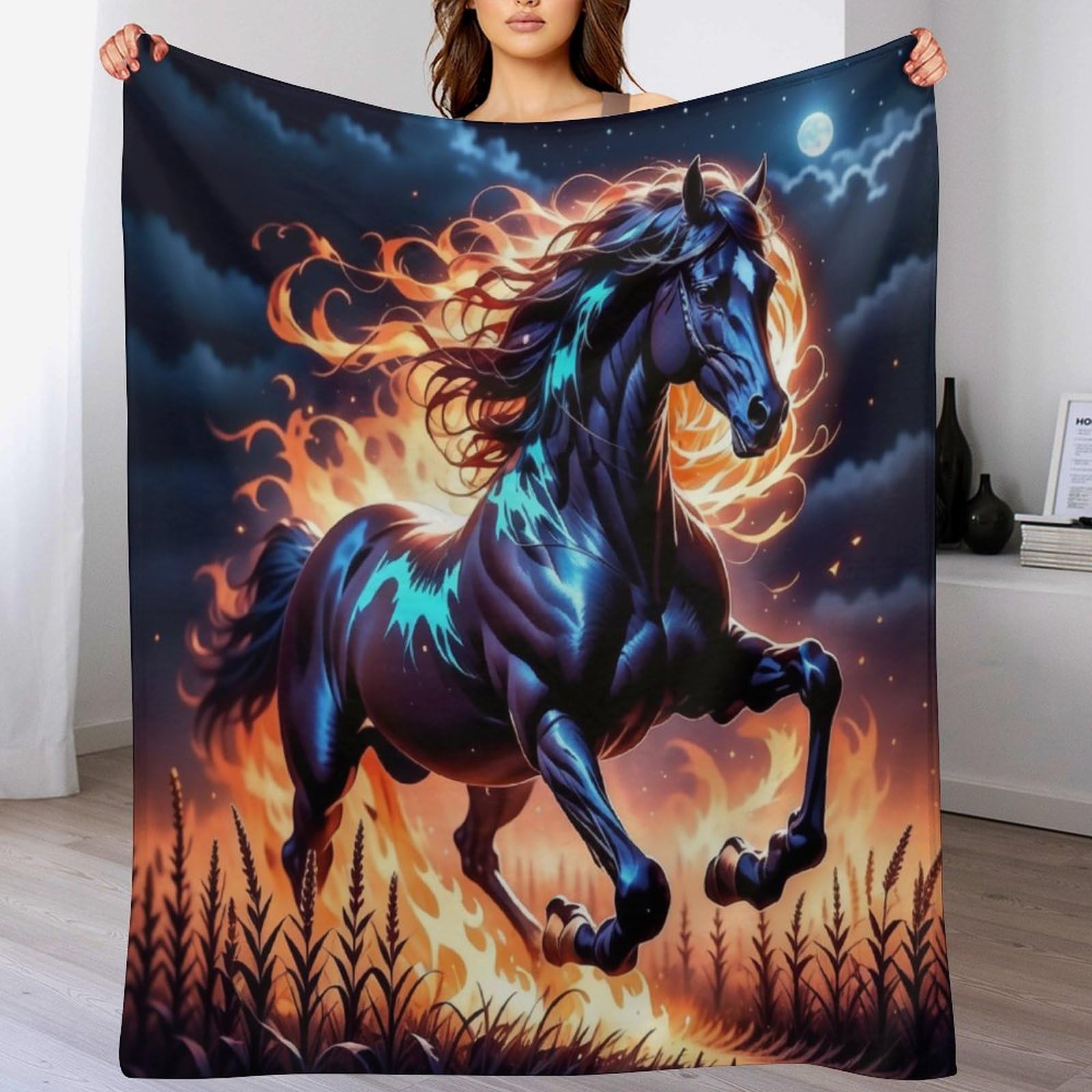 Plaid couverture de flamme cheval en flannel 130x180cm