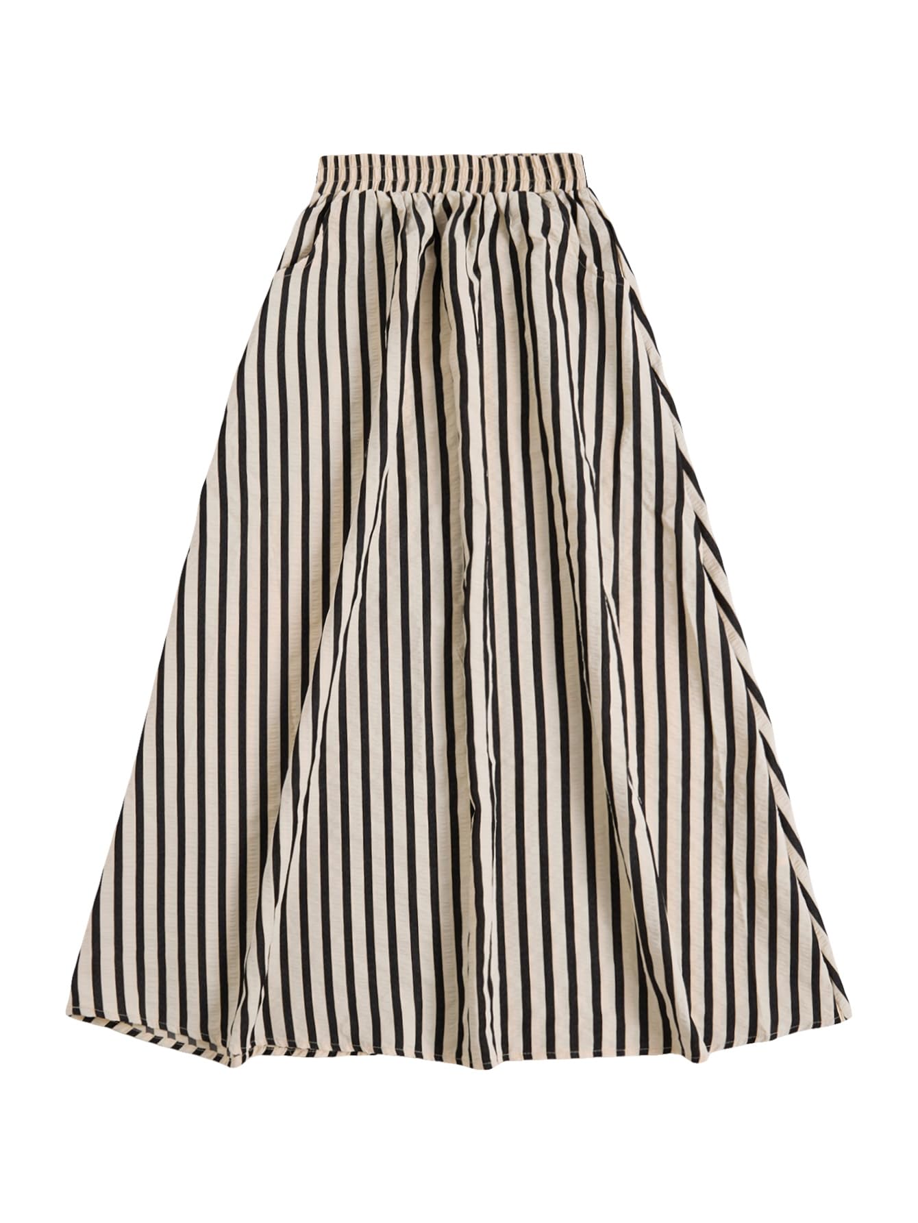 GORGLITTER Womens Striped Long Skirt Elastic Waist A Line Flowy Pinstripe Maxi Skirts with Pockets Causal Fall Outfits