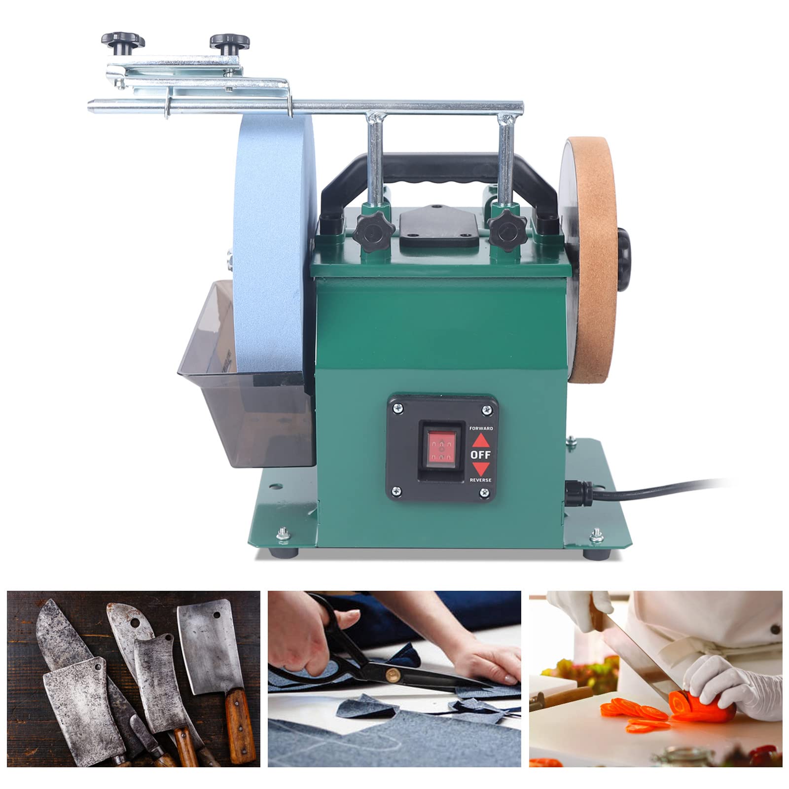 240W Electric Kni-fe Sharpener 10in Water-cooled Grinder 110V Bench Wet Stone Grinding Machine Low Speed Grinding Machine 1425 Rpm Aluminum Alloy Motor