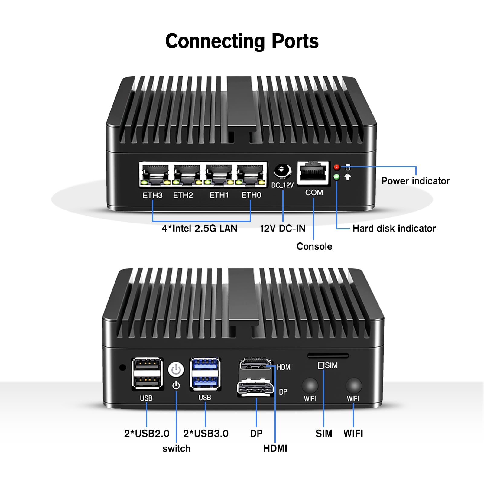 Lüfterloser Firewall Appliance Celeron 6305 Barebone-Mini-PC, 4 x i226-V-LAN-Ports, Netzwerk-Gateway-Softrouter, unterstützt OPNsense P-F-Sense AES NI HD/DP
