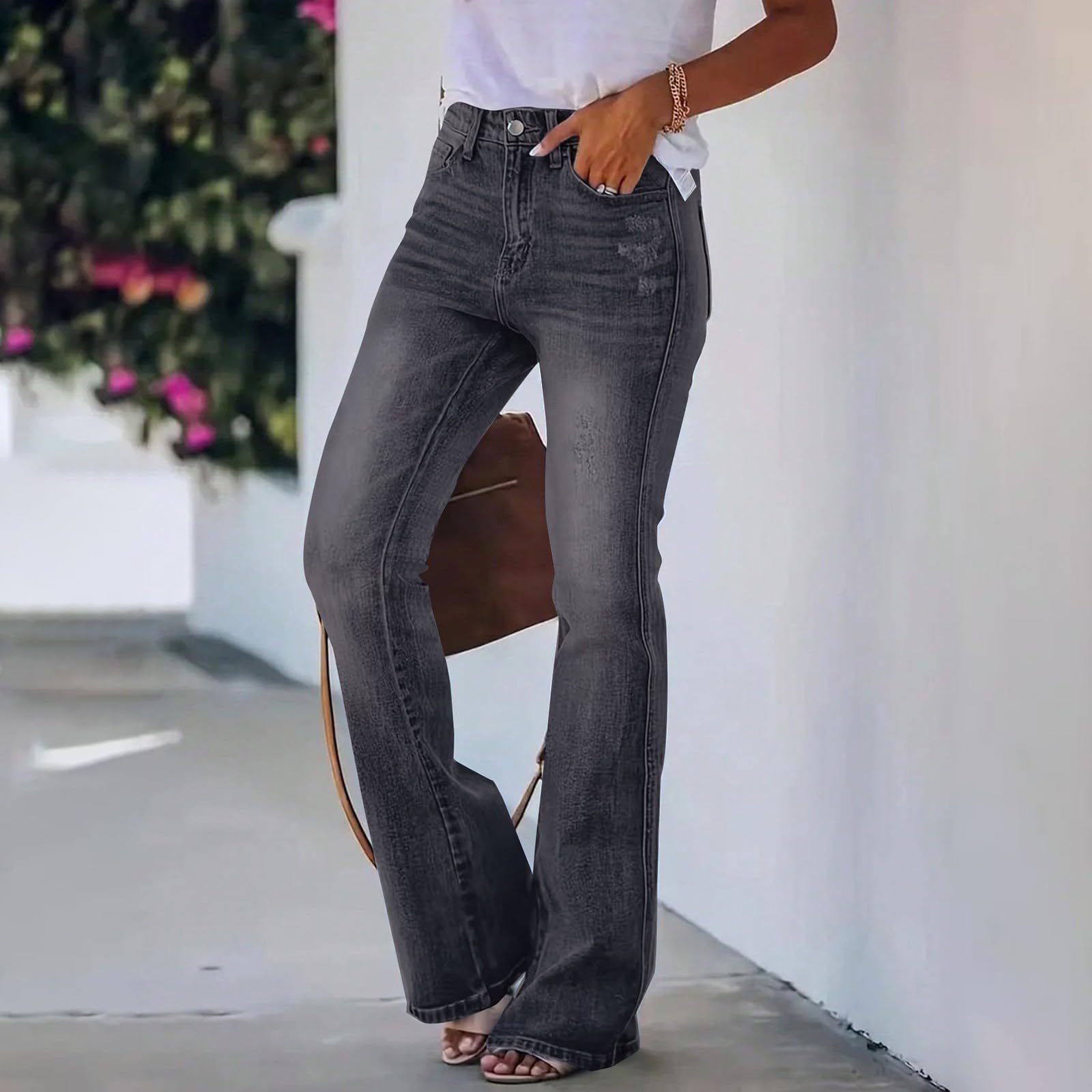 Generisch Jean évasé pour femme - Stretch - Chic - Vintage - Skinny - Pantalon long - Pantalon de loisirs léger - Élégant et doux - Pantalon de randonnée décontracté - Confortable - Pantalon de
