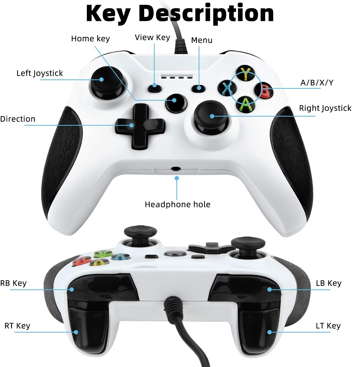 TechKen Wired Controller for Xbox one, USB Wired Game Controllers Gamepad with Dual Vibration and Headset Jack Compatible with Xbox One/PC (White)