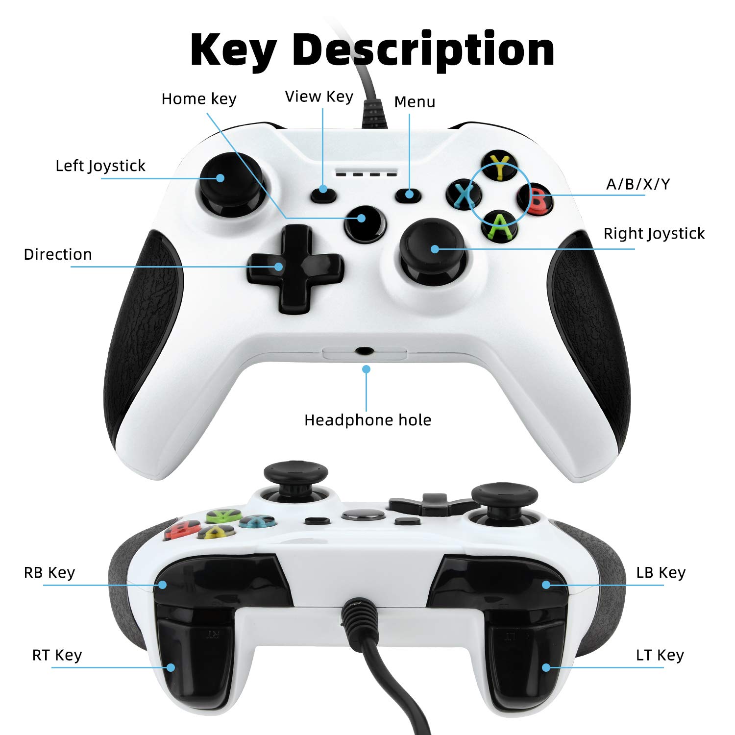 TechKen Wired Controller for Xbox one, USB Wired Game Controllers Gamepad with Dual Vibration and Headset Jack Compatible with Xbox One/PC (White)
