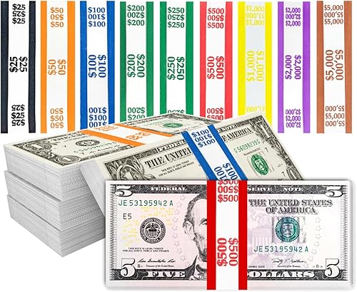 Correas para dinero  Hechas en Estados Unidos (paquete de 330) autoadhesivas surtidas para billetes, envolturas codificadas por color, cumple con