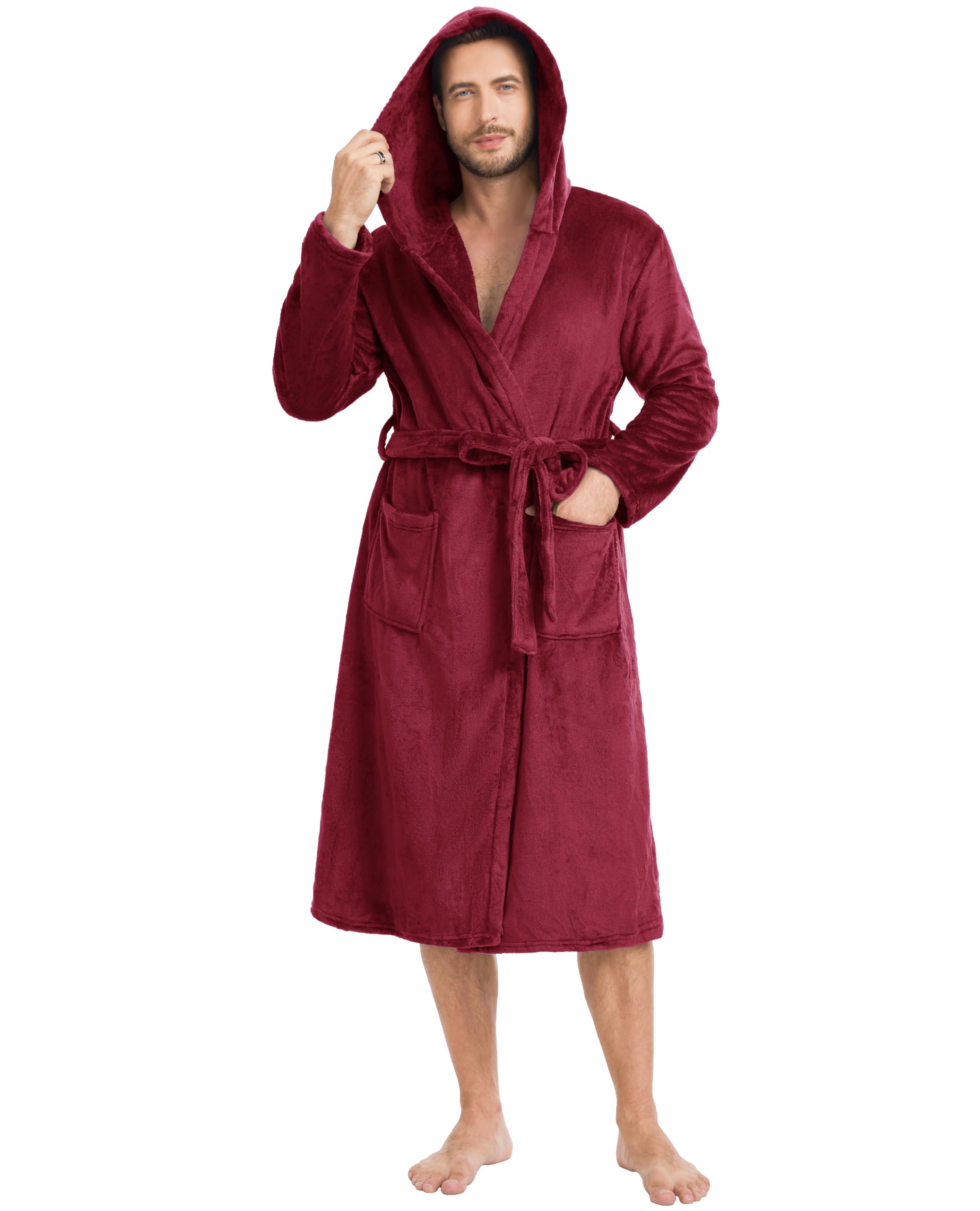 Wikoan Accappatoio da Uomo in Flanella con Cappuccio S-3XL