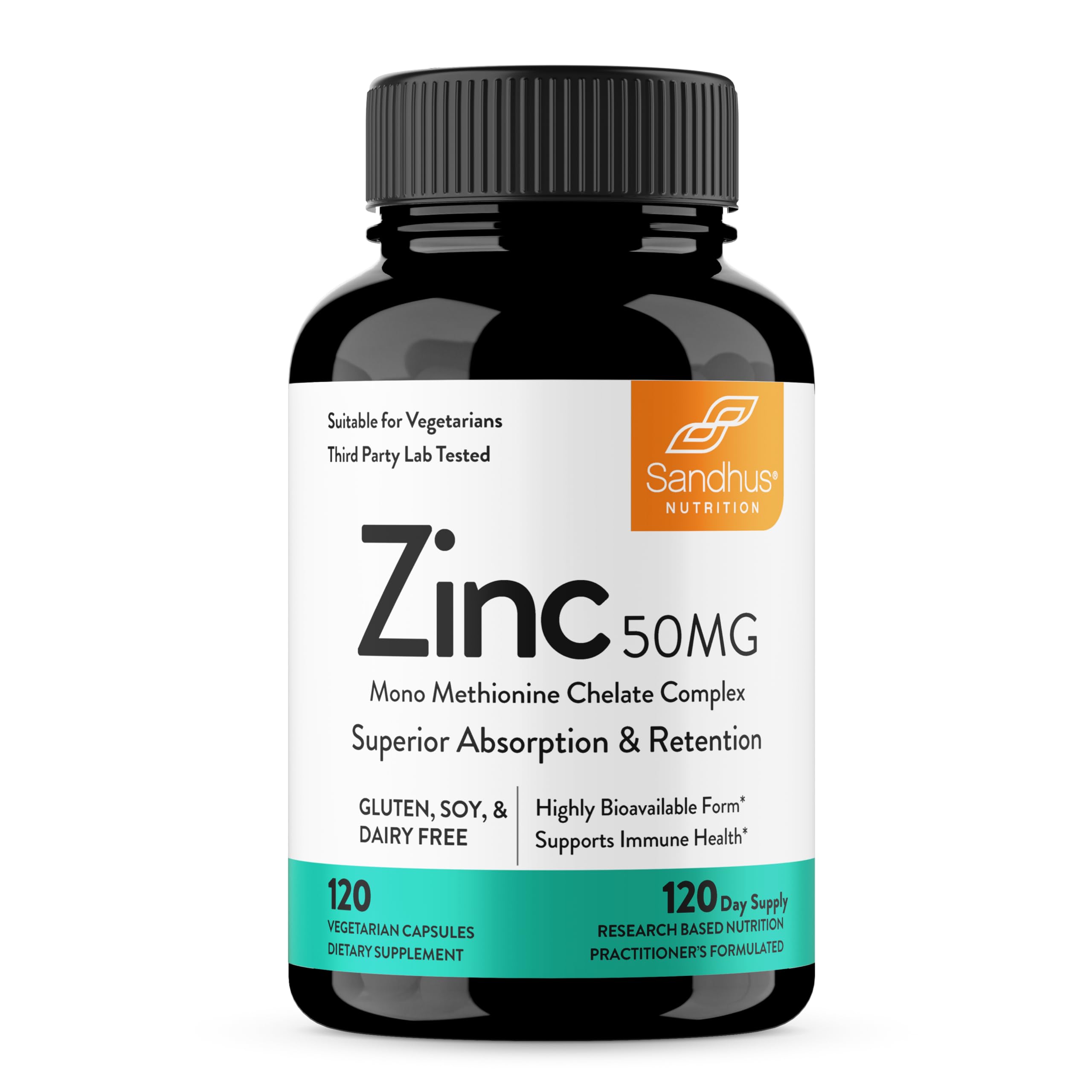 Sandhu's Zinc 50mg 120 Count Supplement | 4 Months Supply | Immune & Antioxidant Support | High Potency & Superior Absorption Capsules